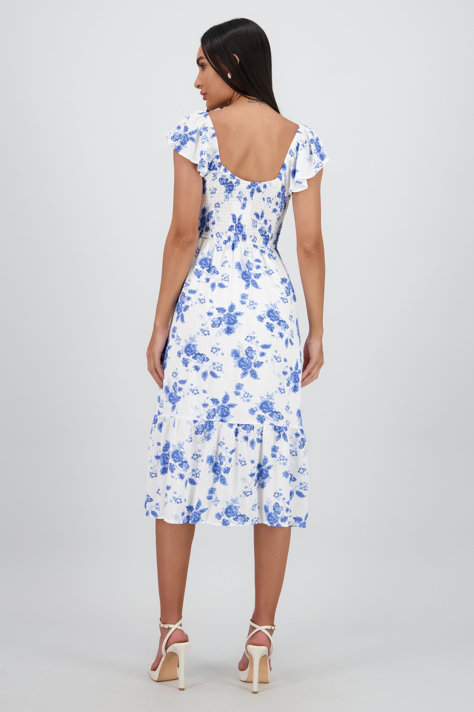 Vestido midi flores AZUL COMBO