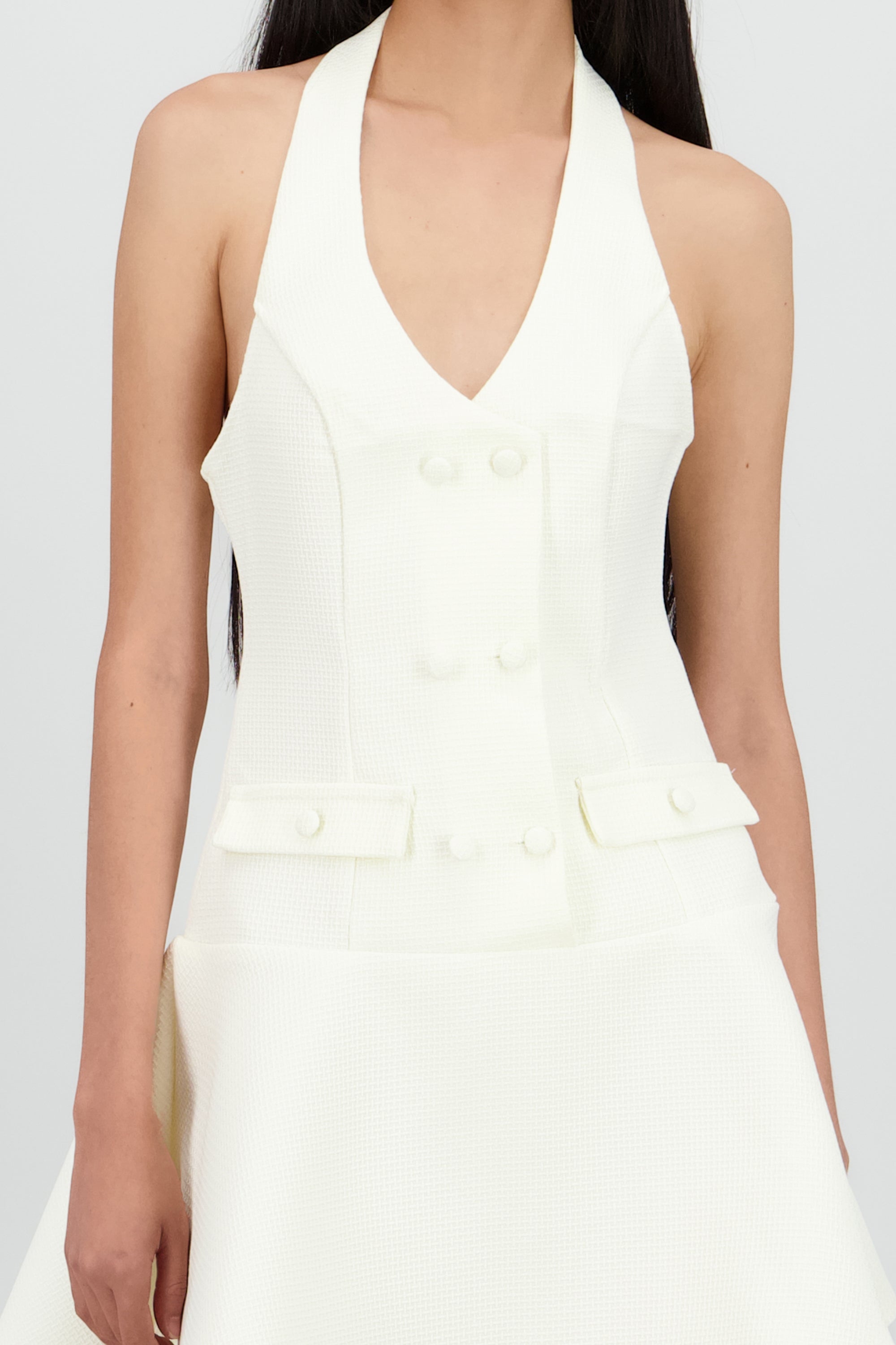 Vestido halter con pinzas HUESO