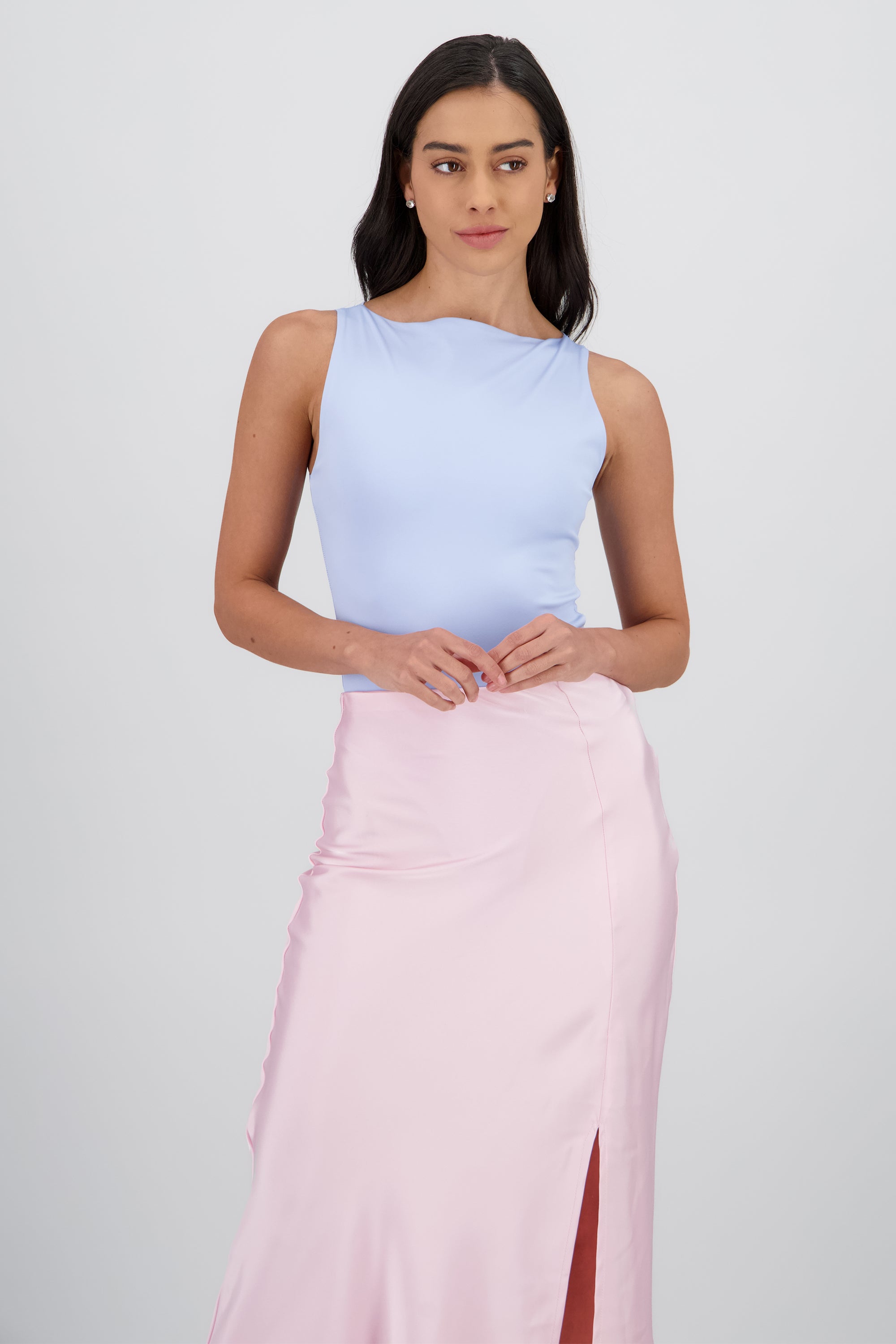 Body doble tela escote recto AZUL PASTEL