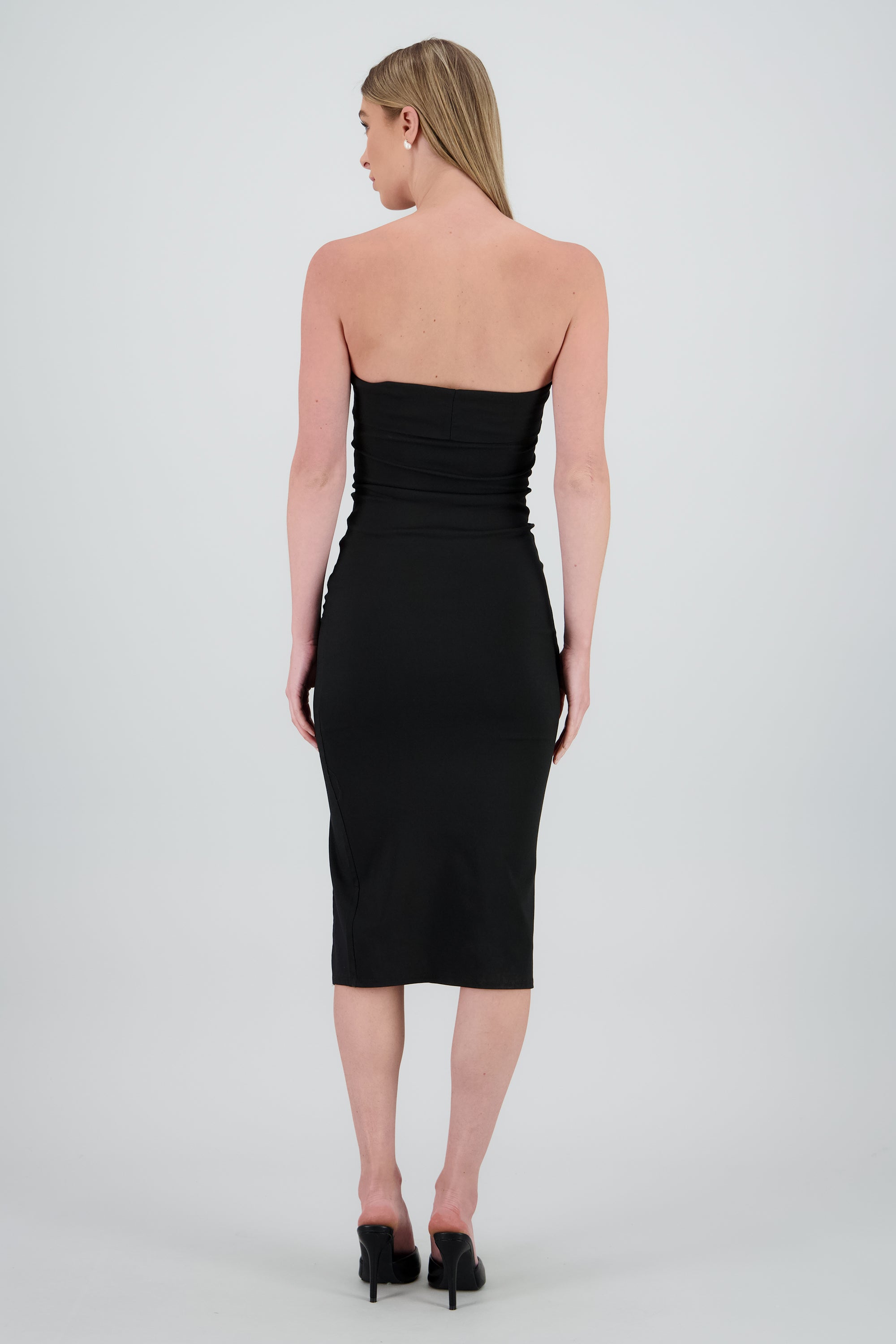 Vestido midi strapless con dobles NEGRO
