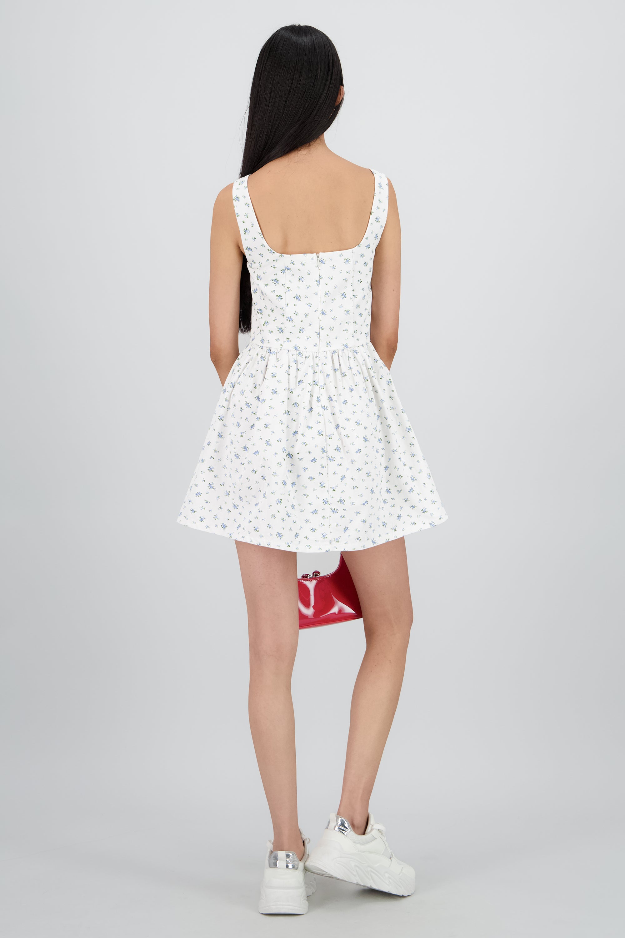 Vestido mini denim estampado flores BLANCO COMBO
