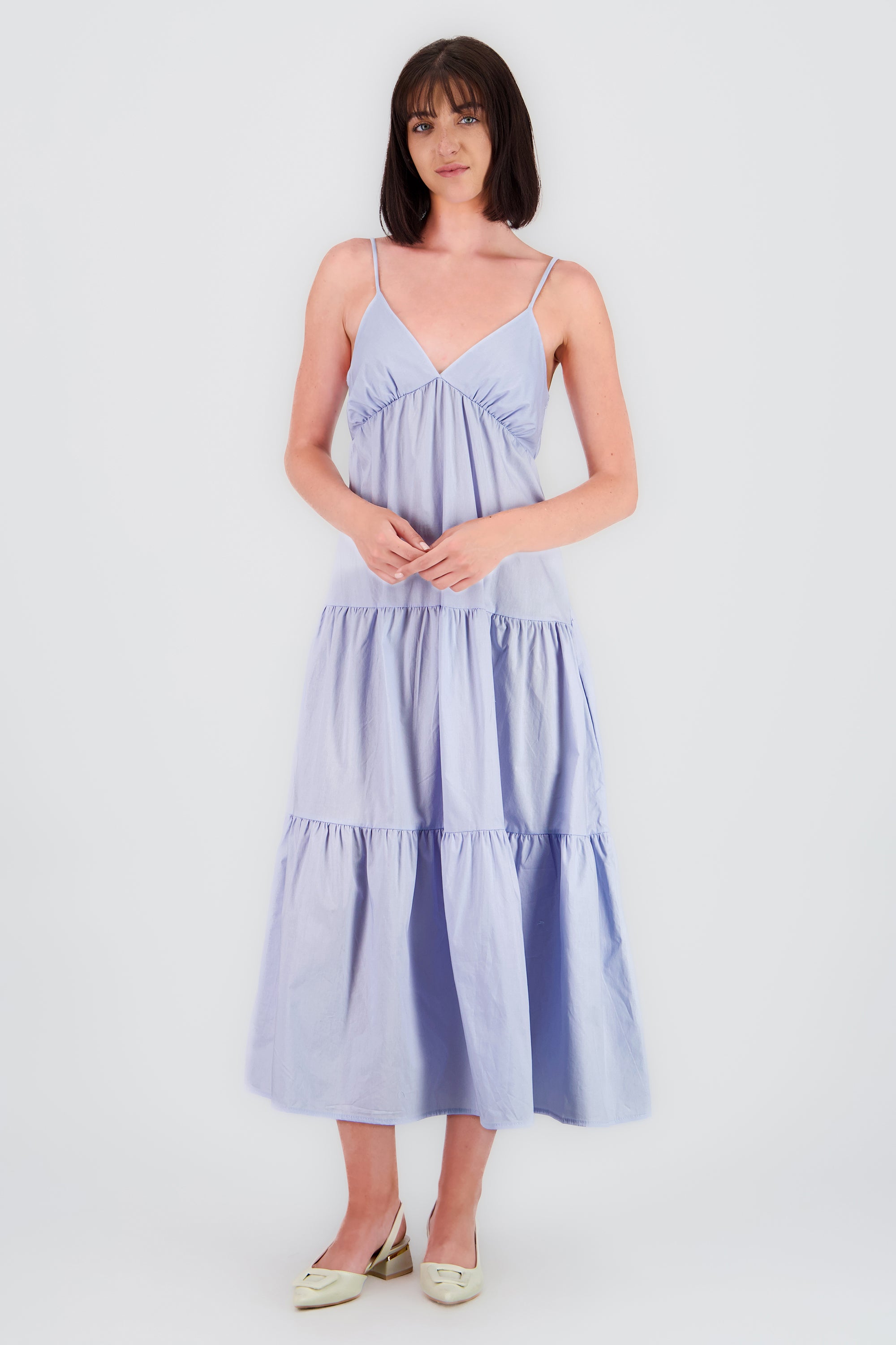Vestido con escote maxi liso AZUL CIELO