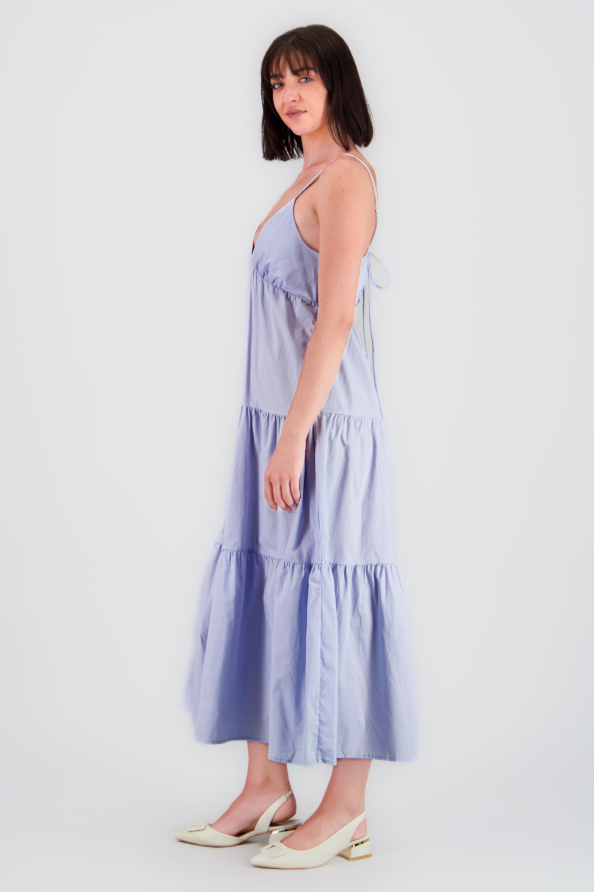 Vestido con escote maxi liso AZUL CIELO