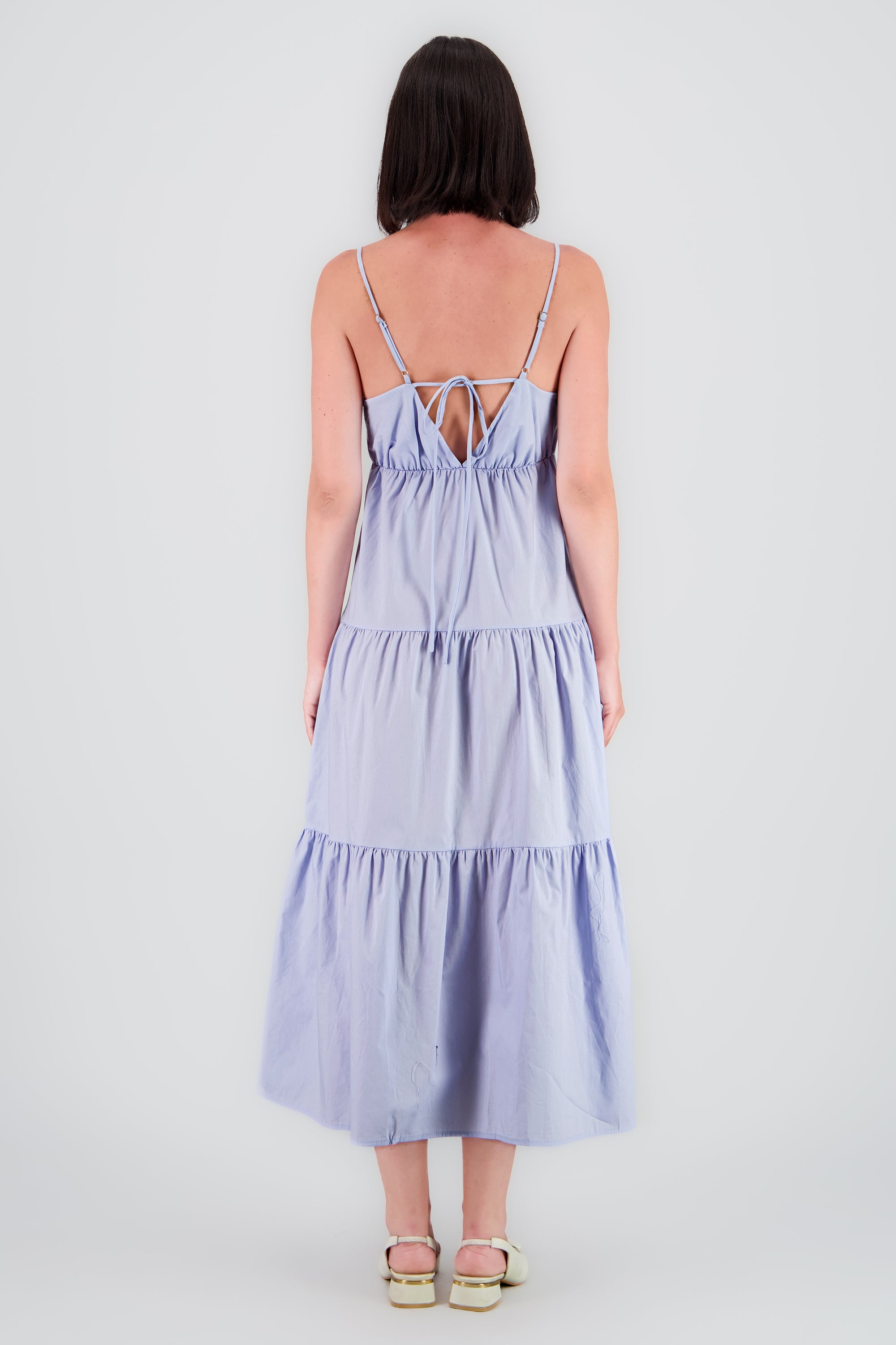 Vestido con escote maxi liso AZUL CIELO