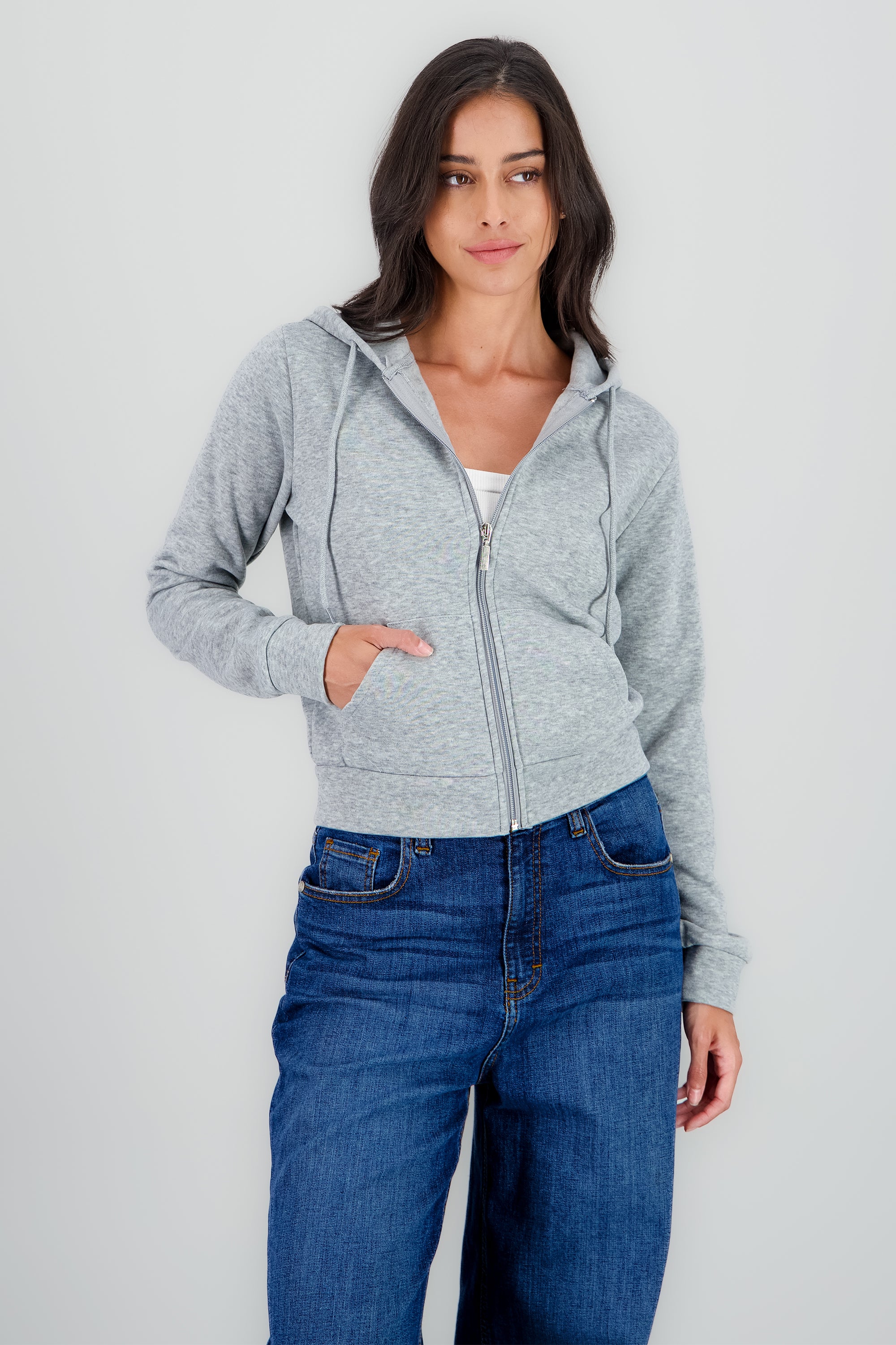 Sudadera larga con cierre GRIS