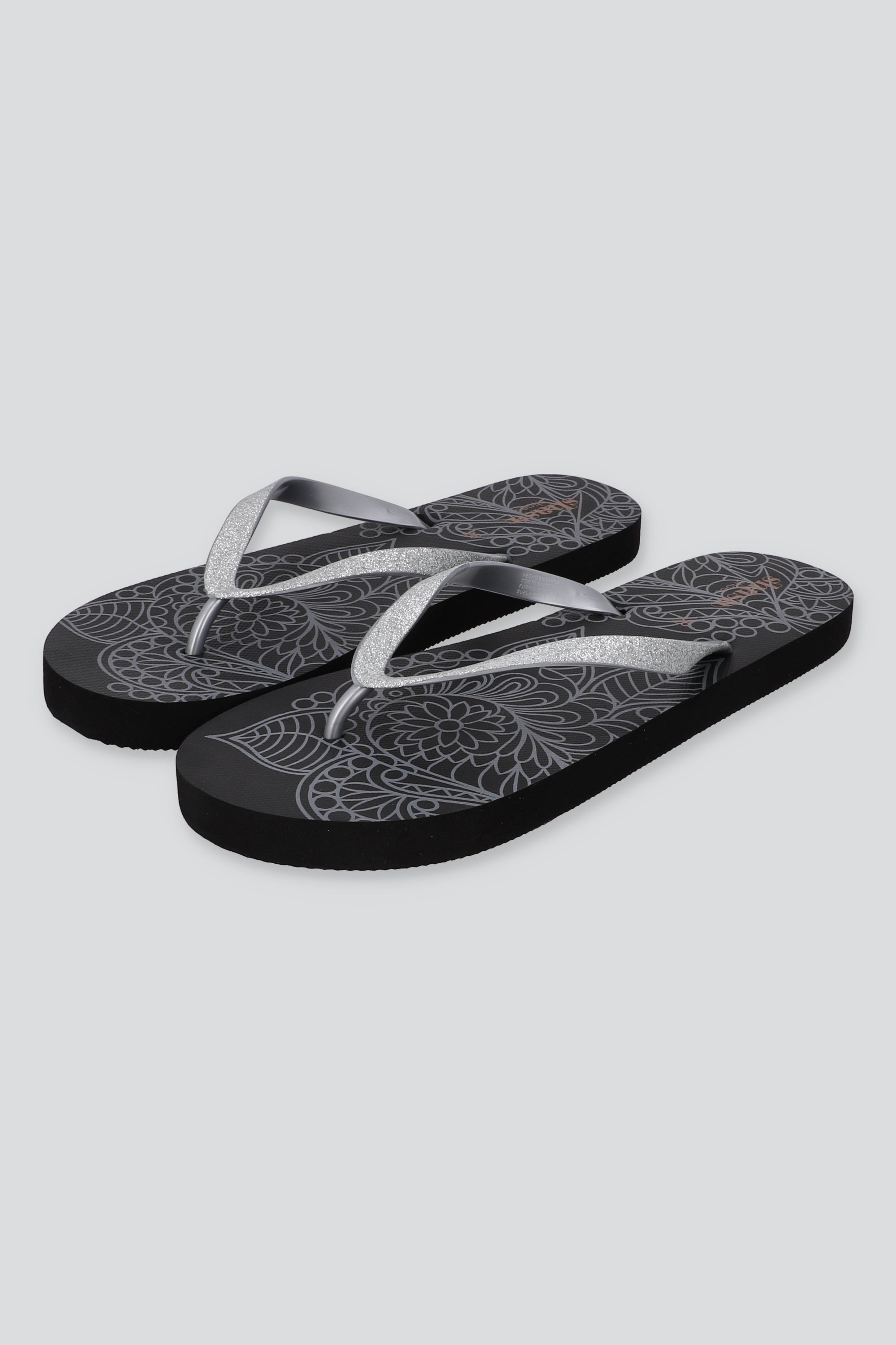 FLIP FLOP FLORAL GLITTER NEGRO
