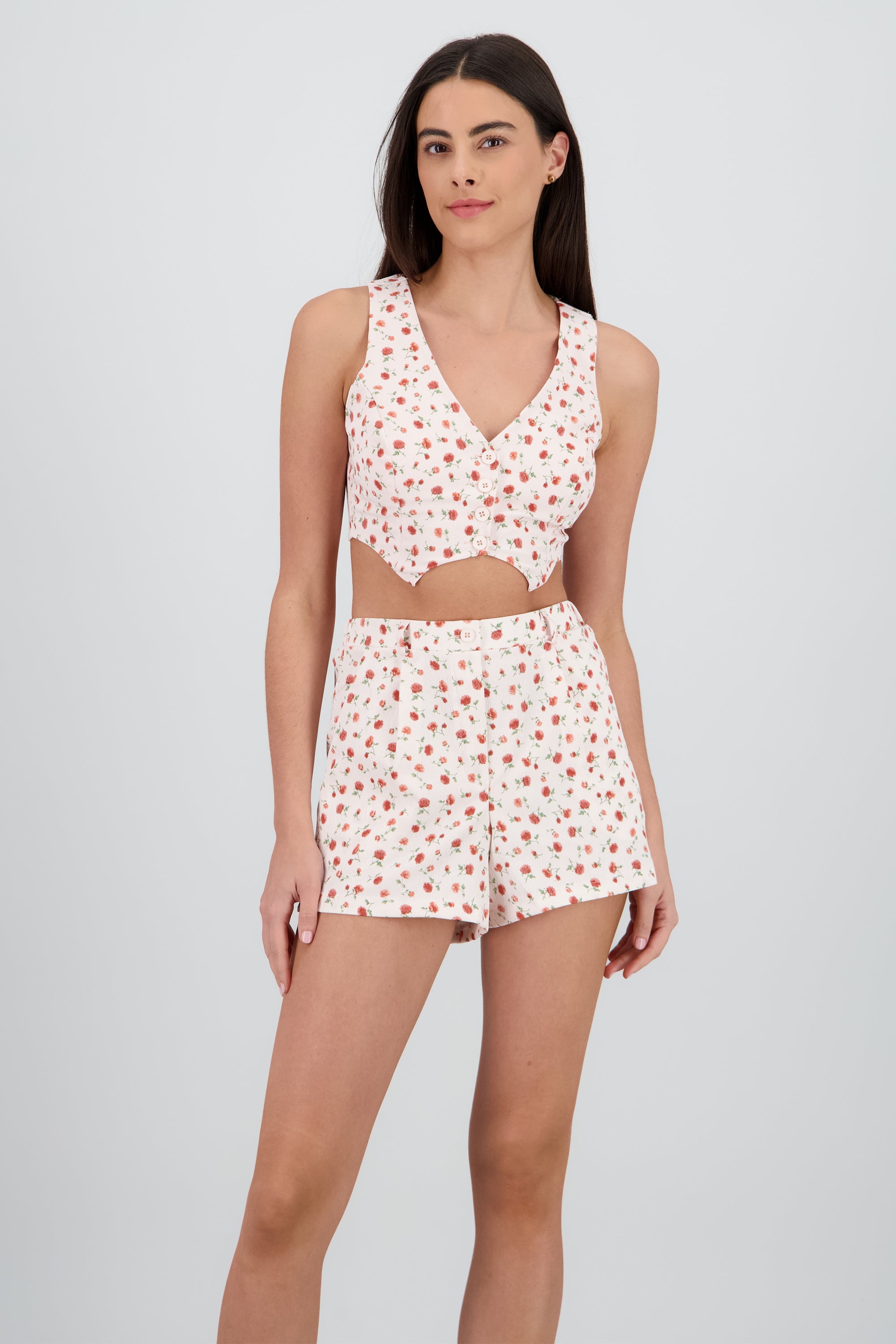 Chaleco corto estampado rosas ROSA COMBO