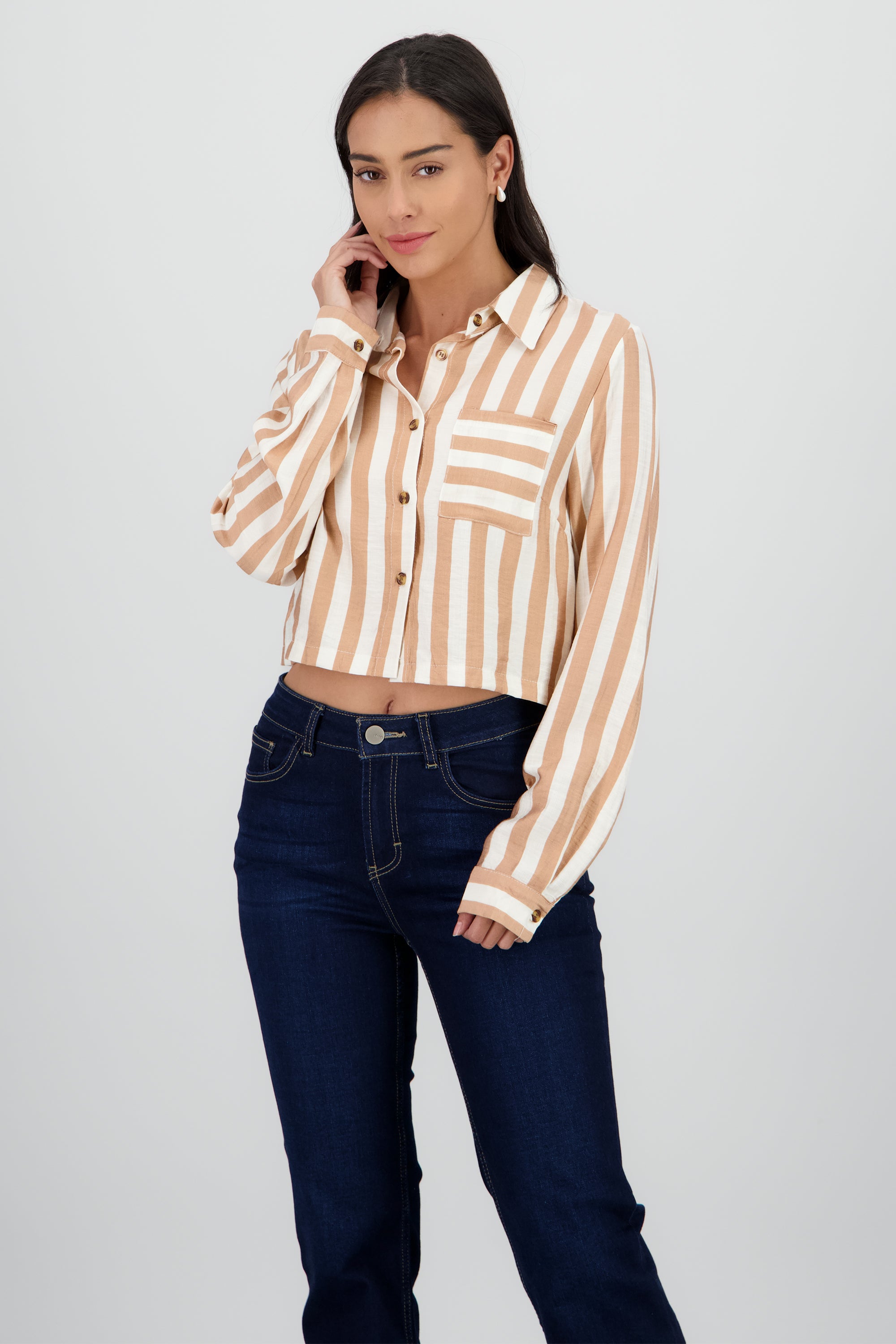 Camisa manga larga puño rayas BLANCO COMBO