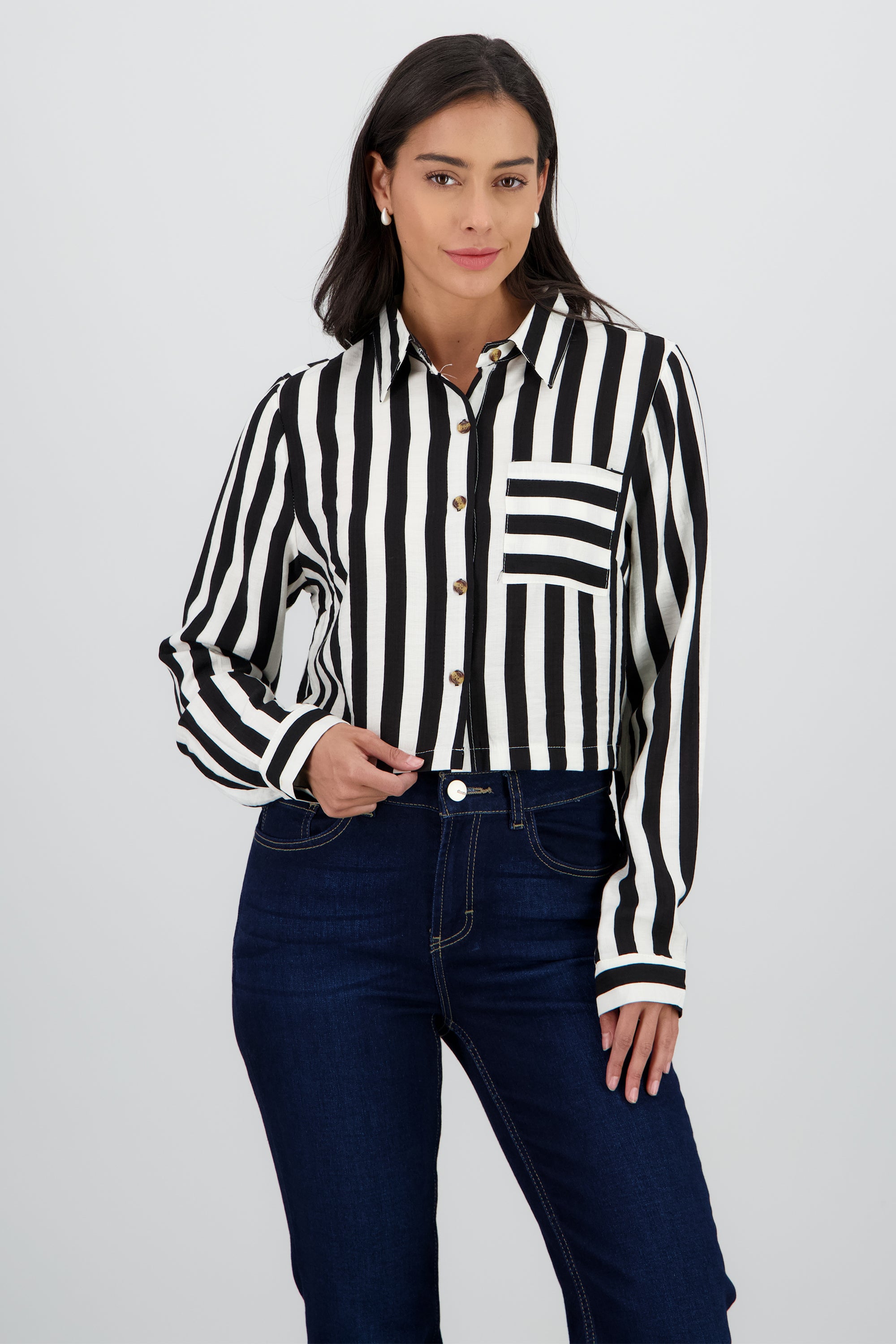 Camisa manga larga puño rayas NEGRO COMBO