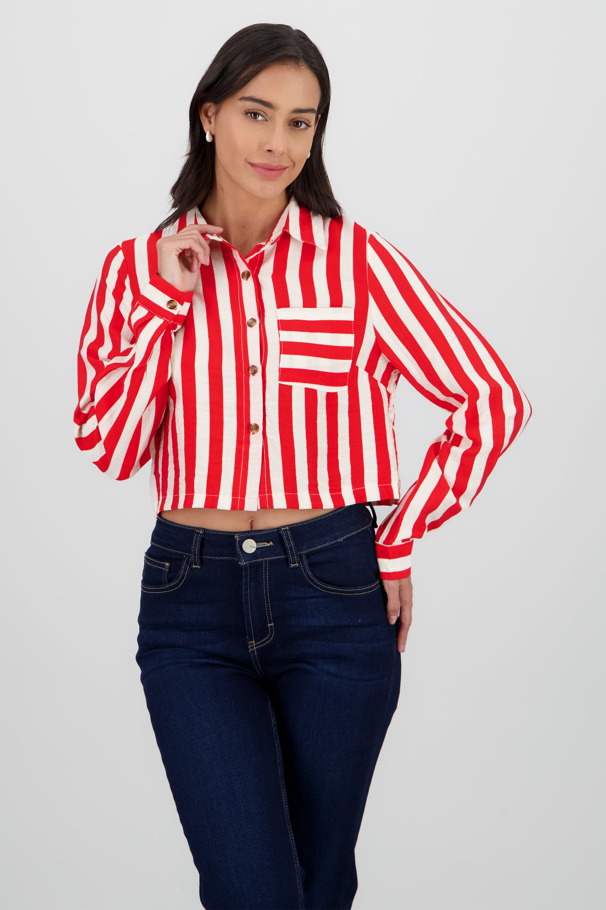 Camisa manga larga puño rayas ROJO COMBO