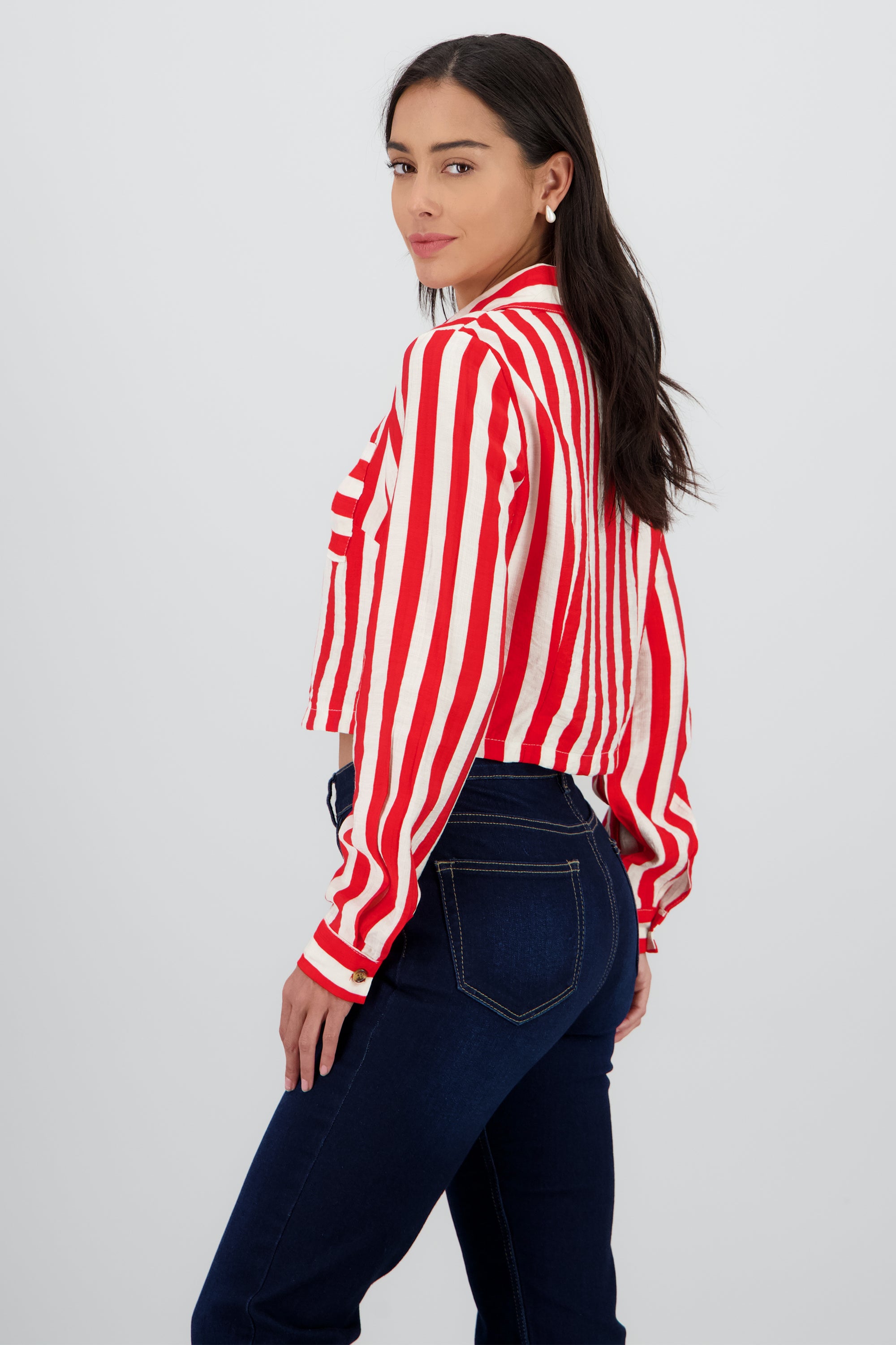 Camisa manga larga puño rayas ROJO COMBO