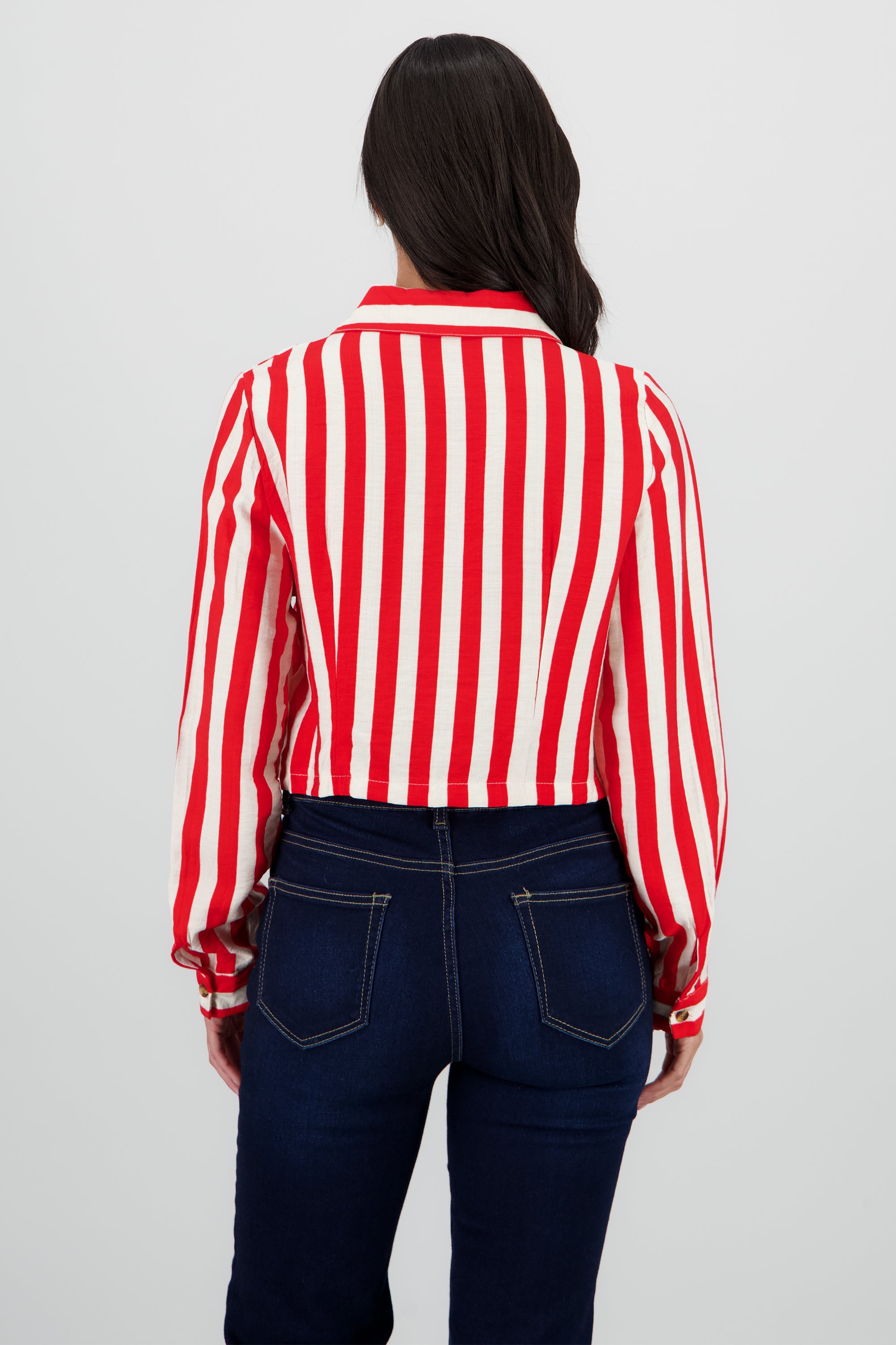 Camisa manga larga puño rayas ROJO COMBO