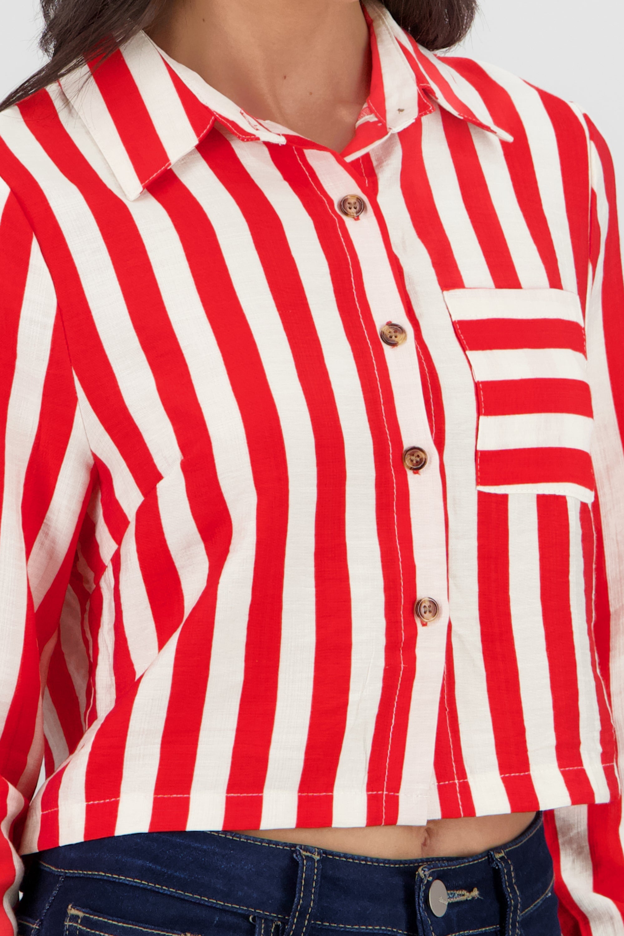 Camisa manga larga puño rayas ROJO COMBO