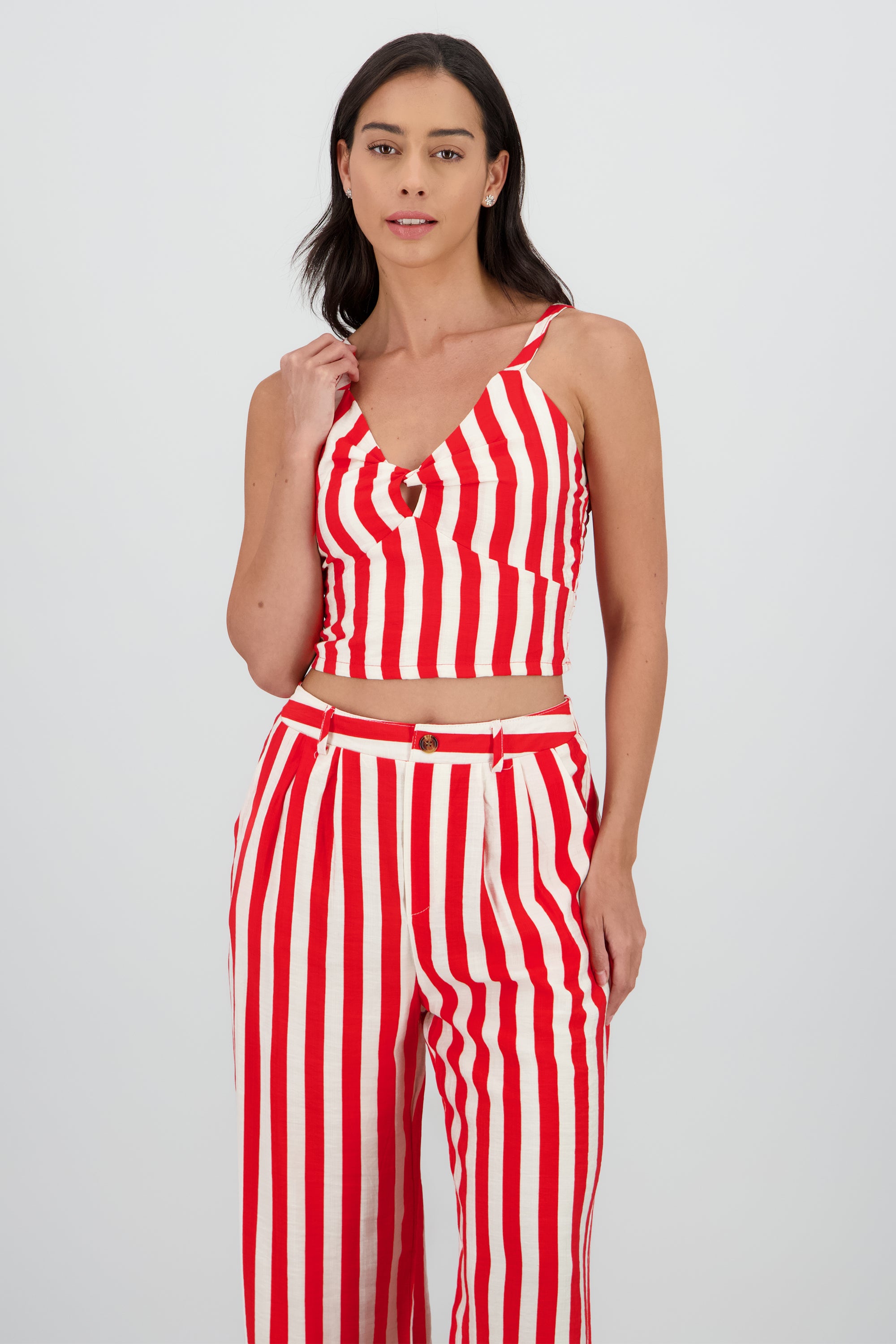 Top cuello v tirantes rayas ROJO COMBO