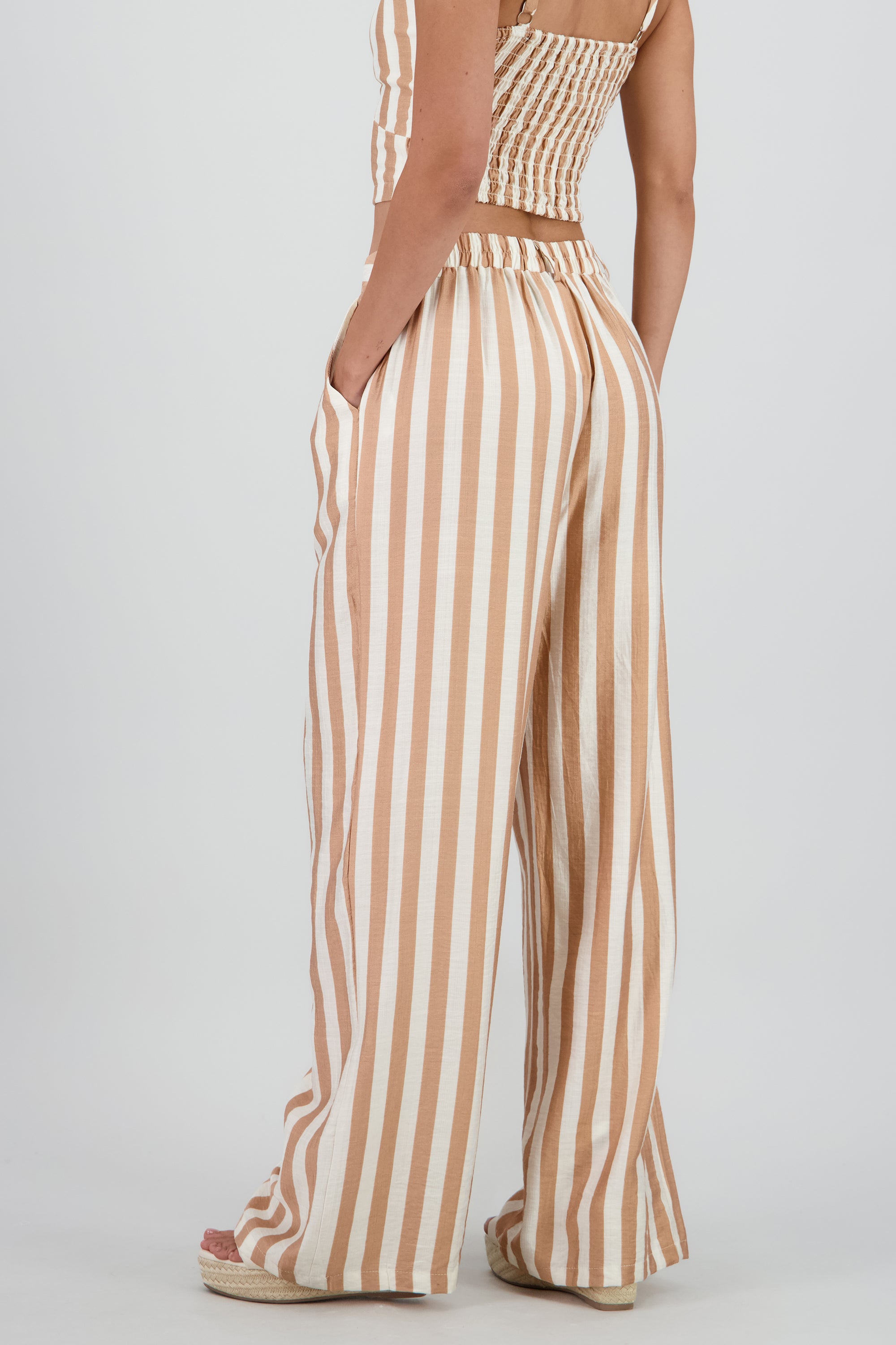 Pantalon amplio rayas detalle boton BLANCO COMBO