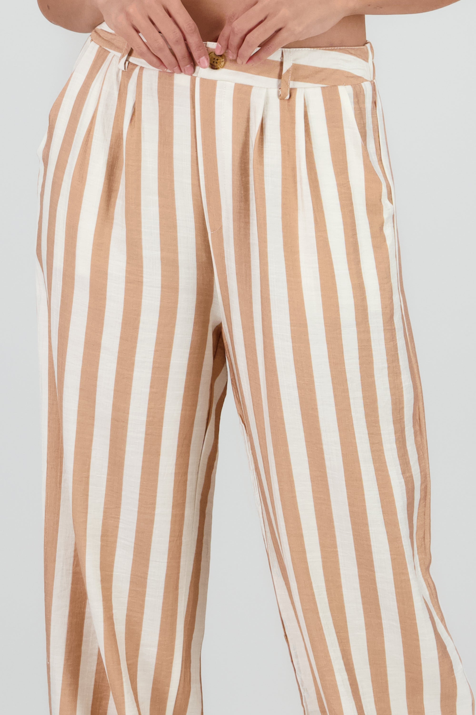 Pantalon amplio rayas detalle boton BLANCO COMBO
