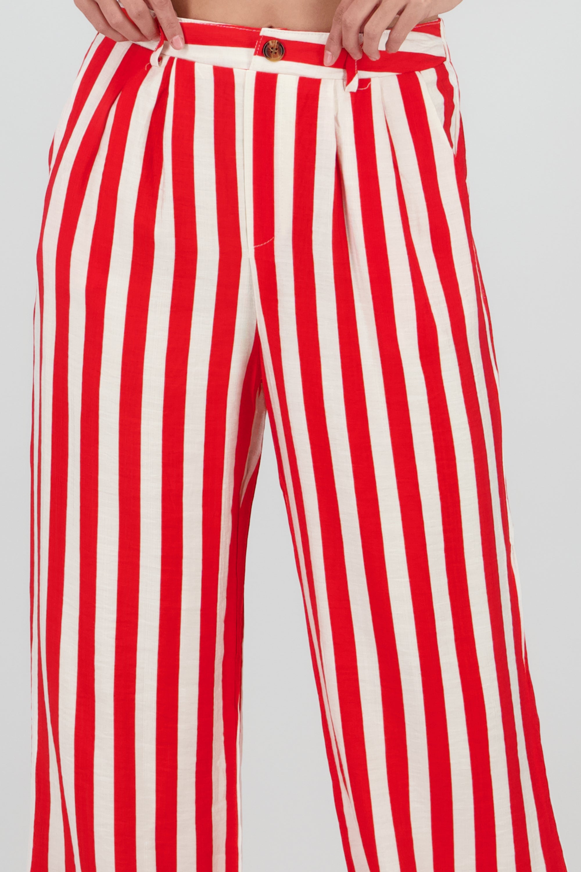 Pantalon amplio rayas detalle boton ROJO COMBO