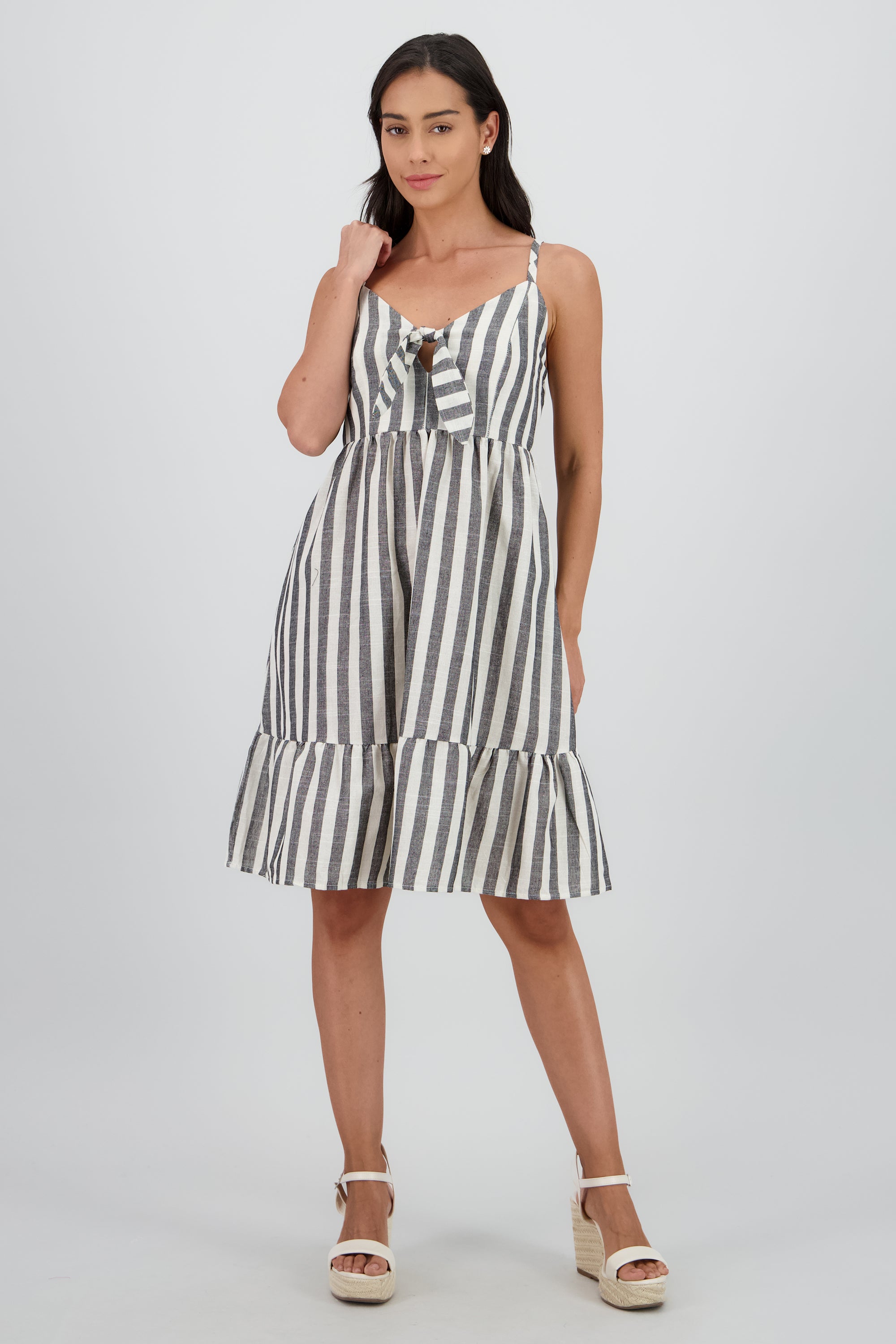 Vestido mini detalle olan tirantes rayas NEGRO COMBO