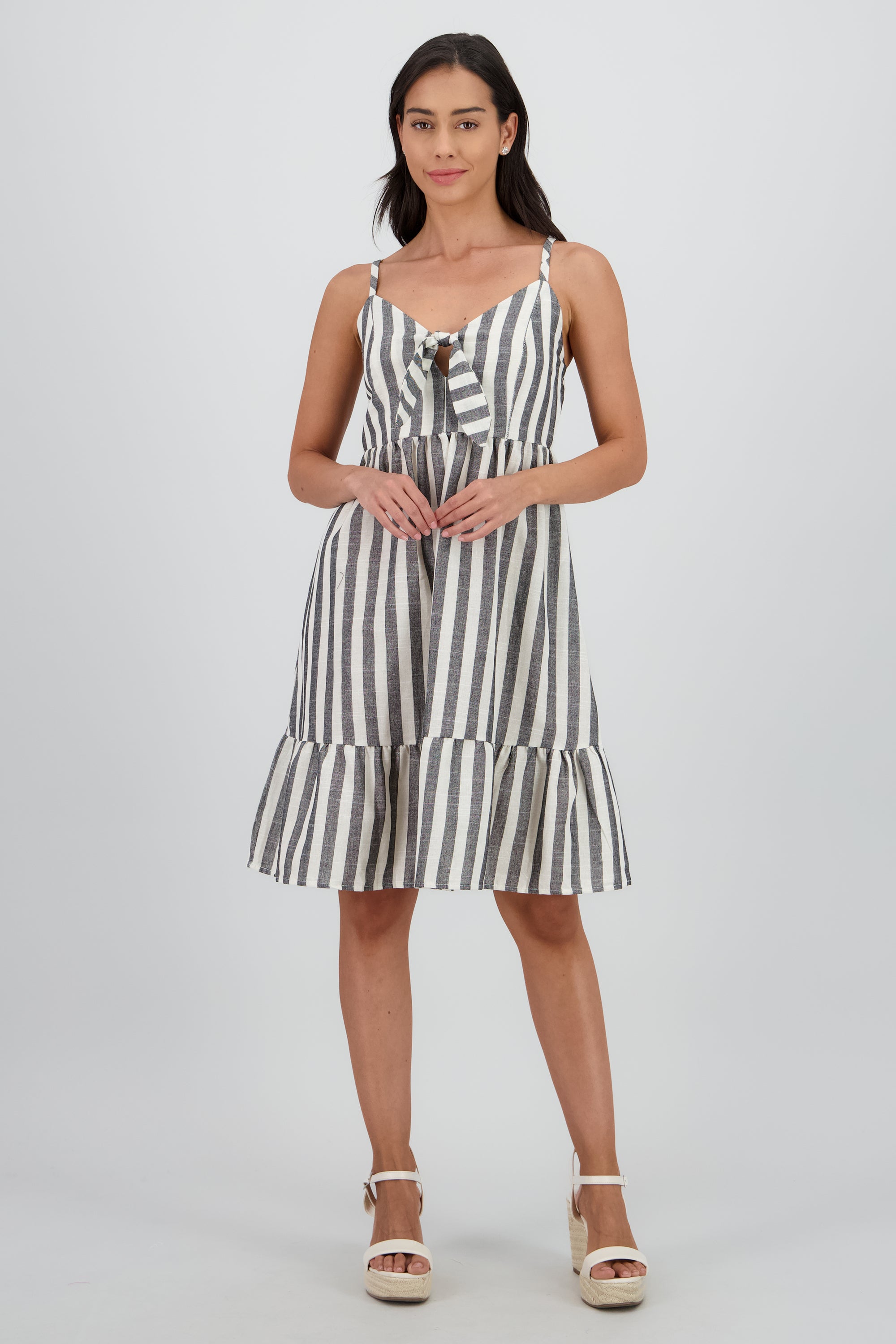Vestido mini detalle olan tirantes rayas NEGRO COMBO