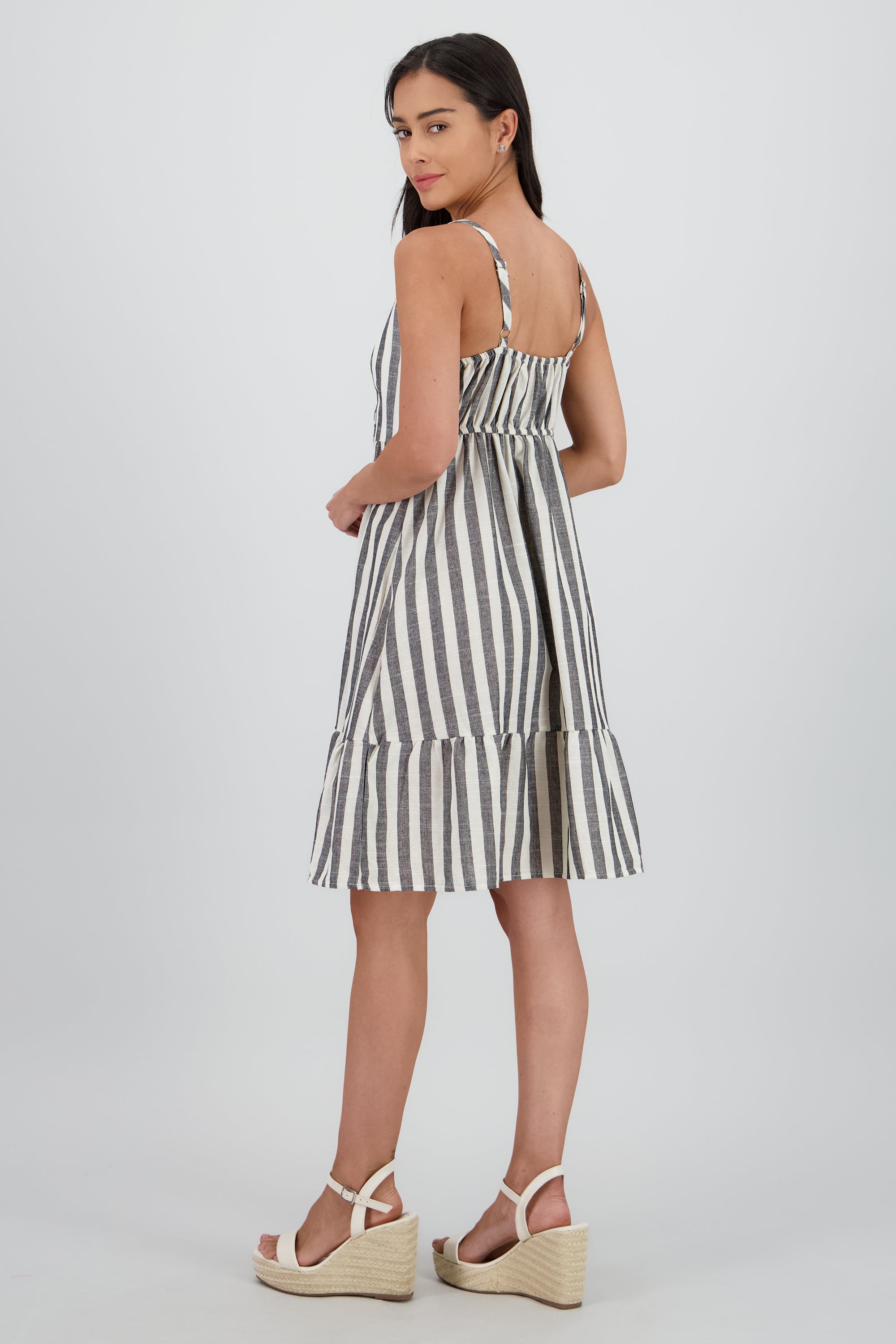 Vestido mini detalle olan tirantes rayas NEGRO COMBO
