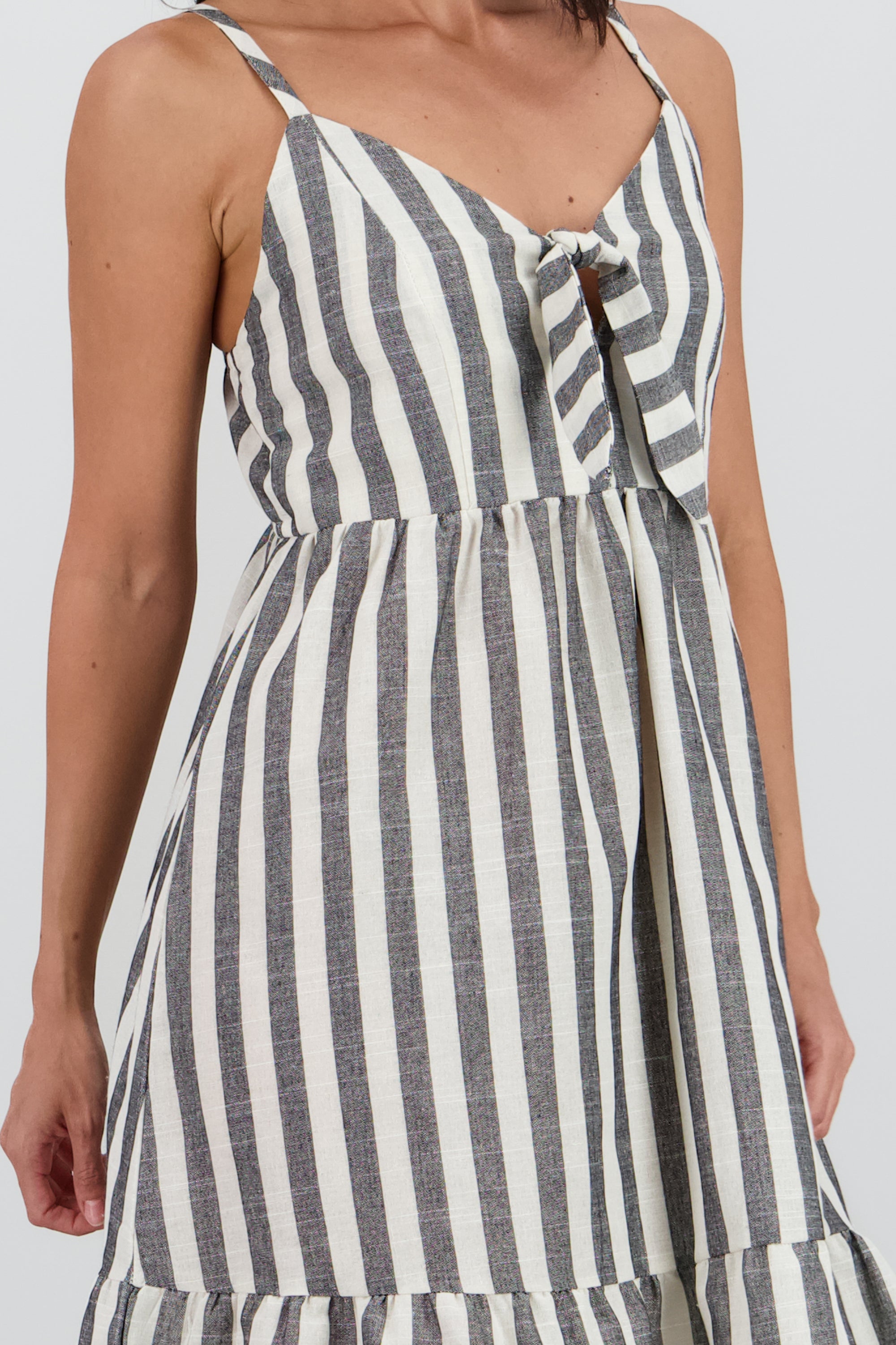 Vestido mini detalle olan tirantes rayas NEGRO COMBO