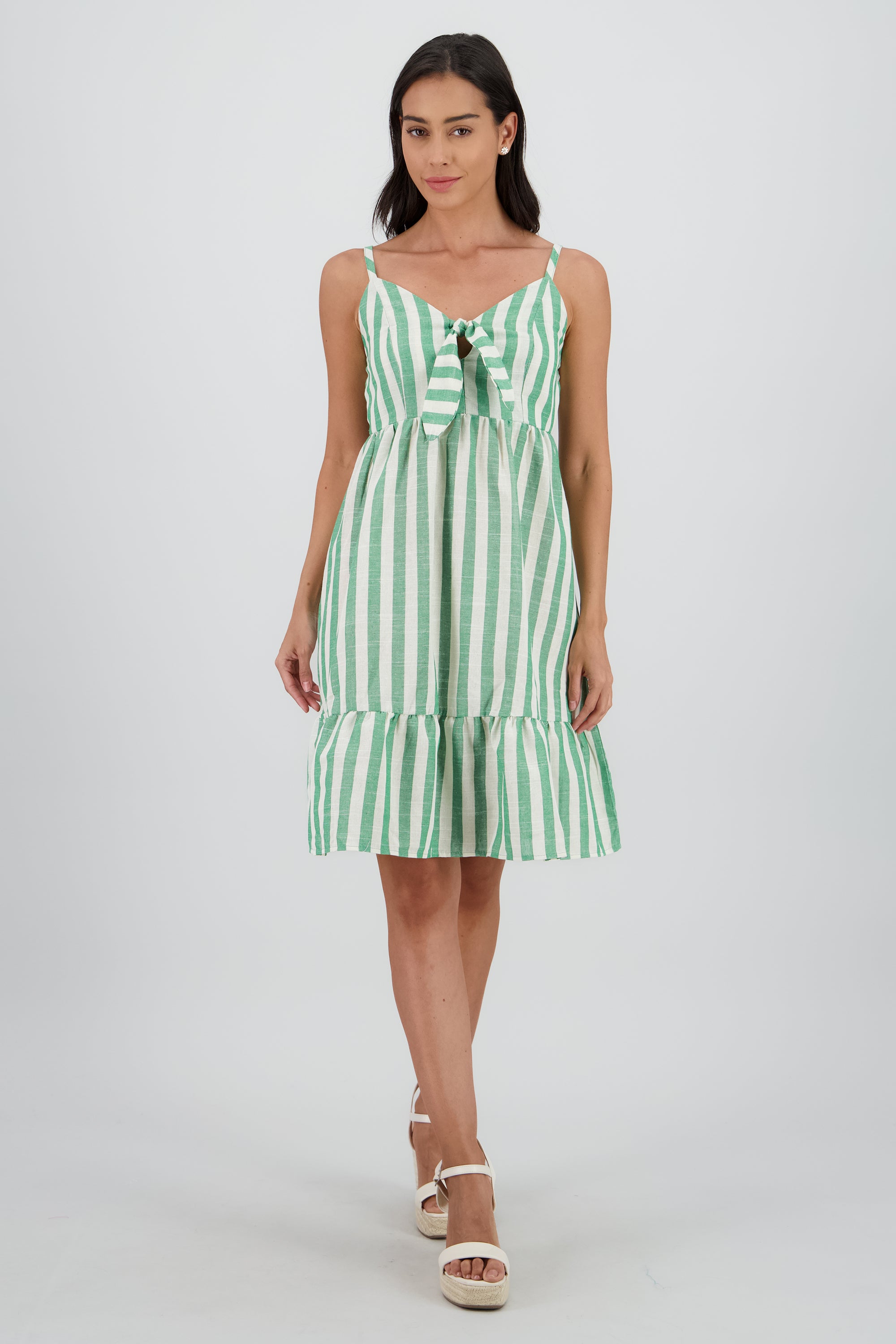 Vestido mini detalle olan tirantes rayas VERDE COMBO