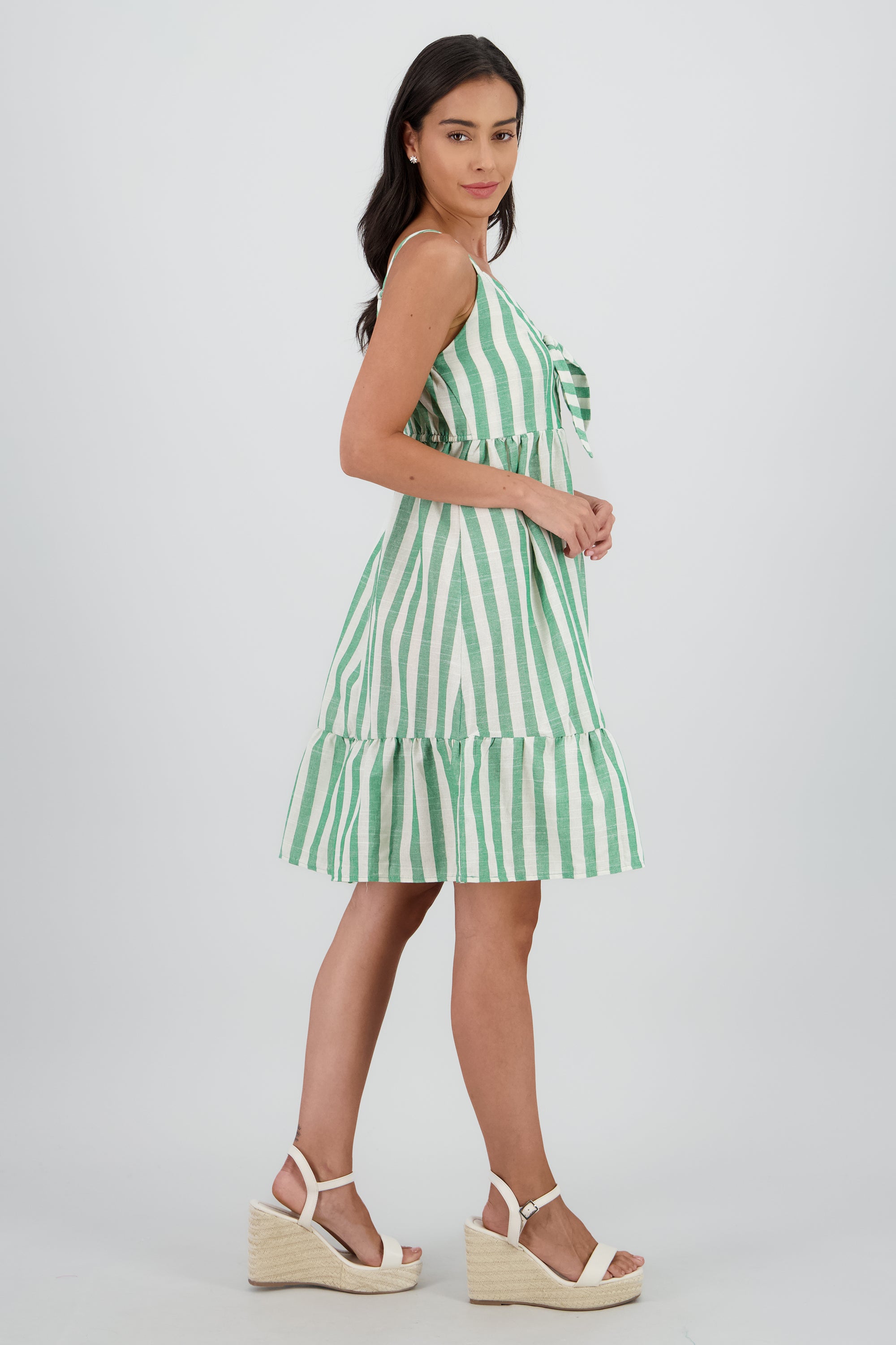 Vestido mini detalle olan tirantes rayas VERDE COMBO