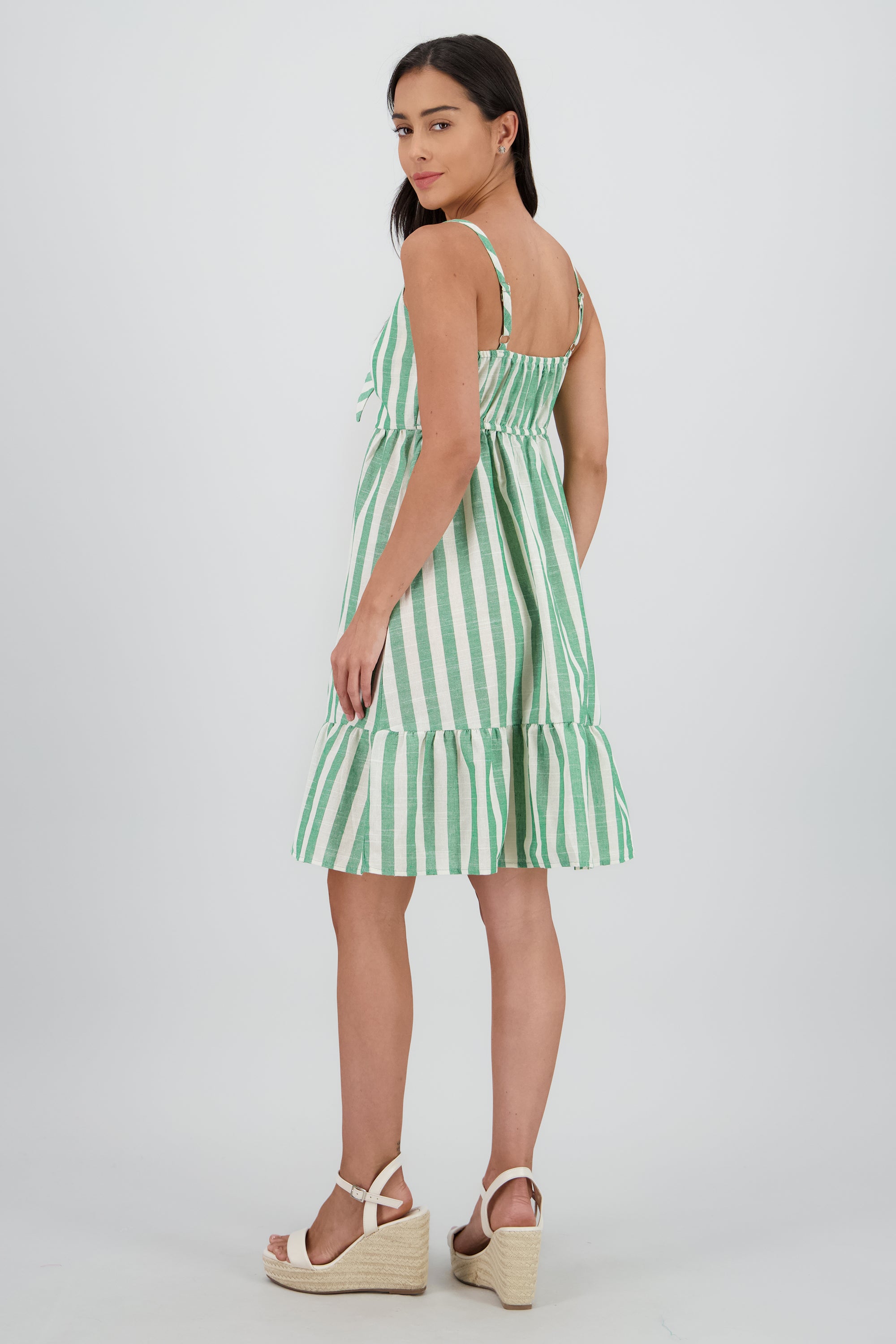 Vestido mini detalle olan tirantes rayas VERDE COMBO