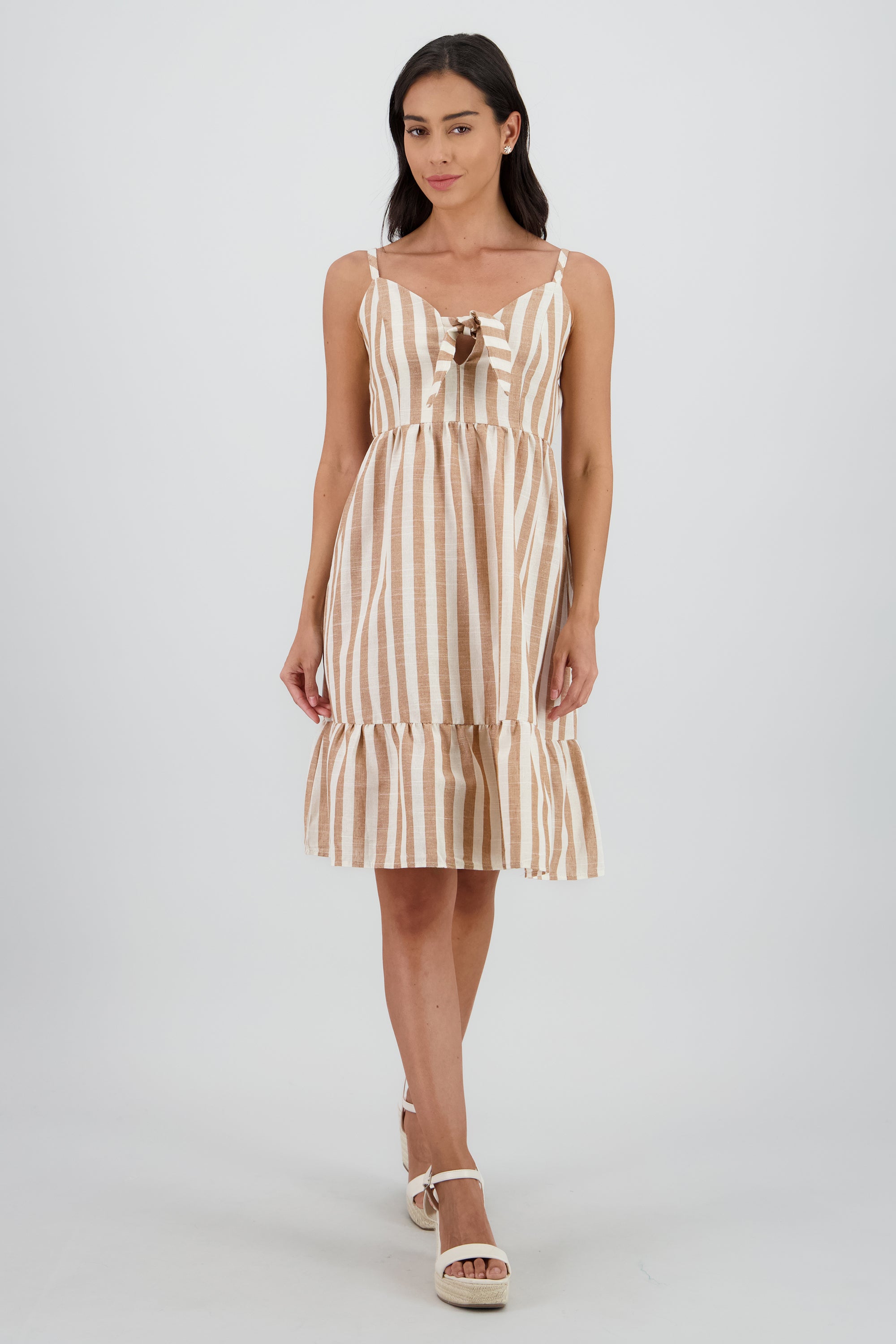 Vestido mini detalle olan tirantes rayas KHAKI COMBO