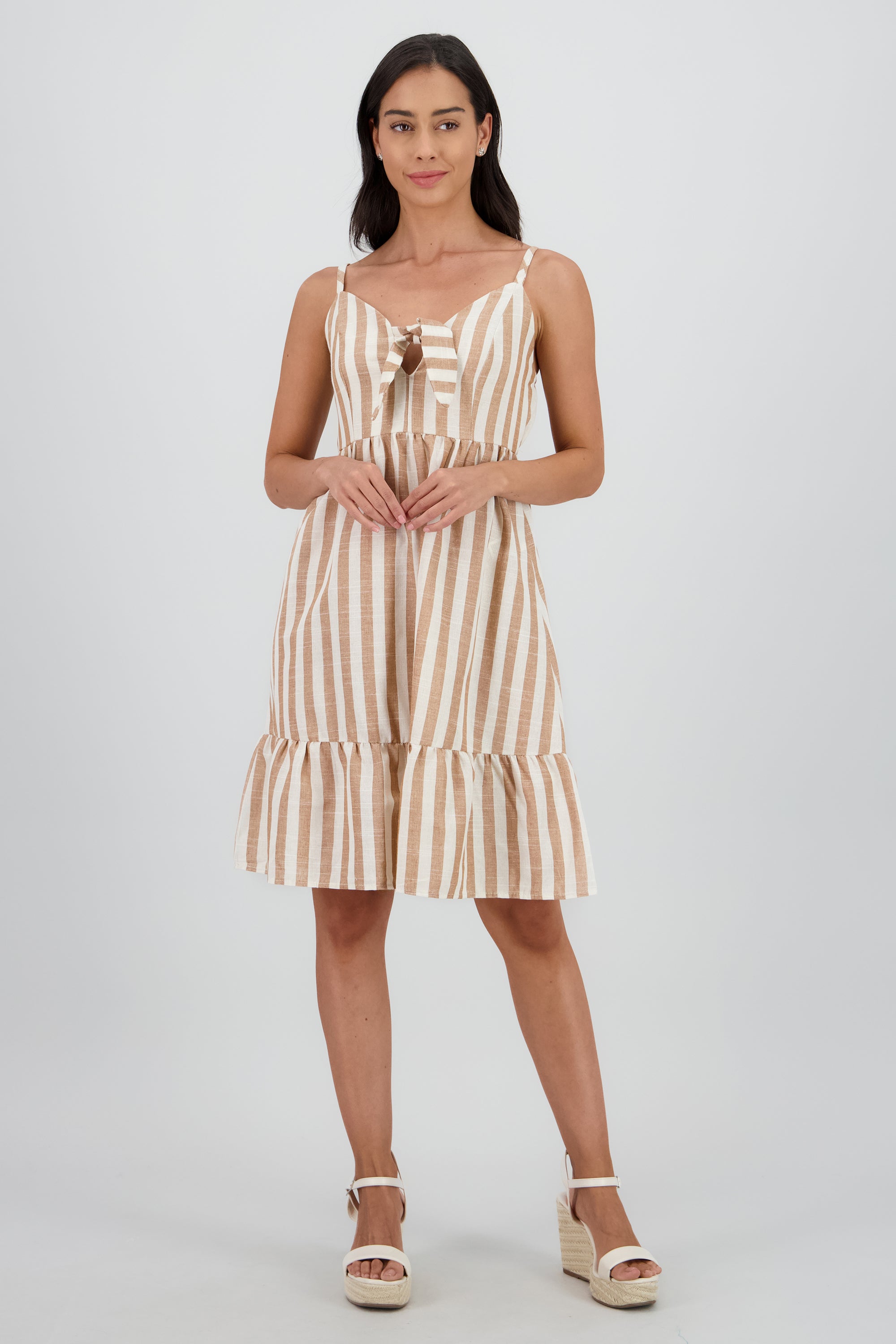 Vestido mini detalle olan tirantes rayas KHAKI COMBO