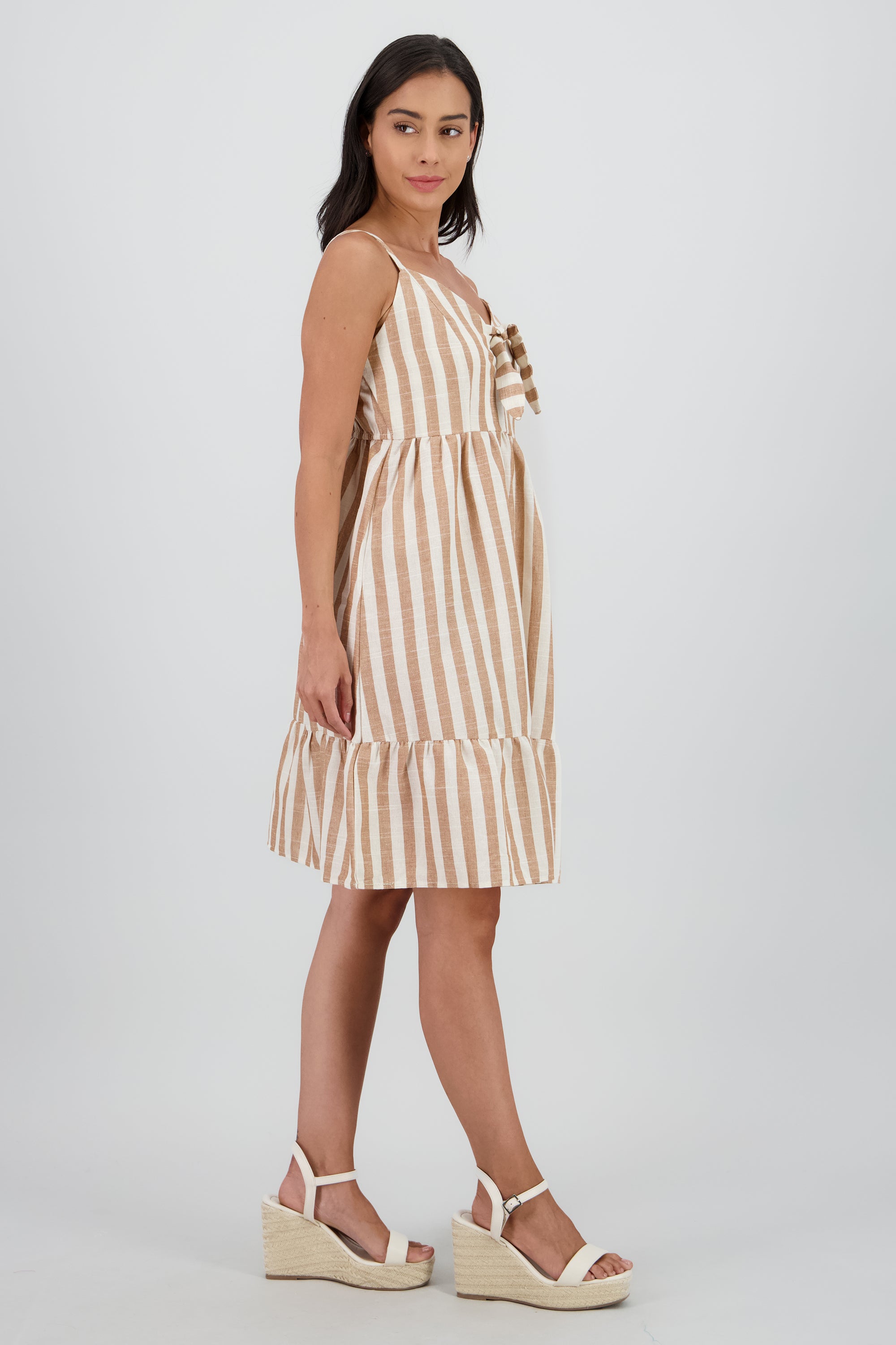Vestido mini detalle olan tirantes rayas KHAKI COMBO