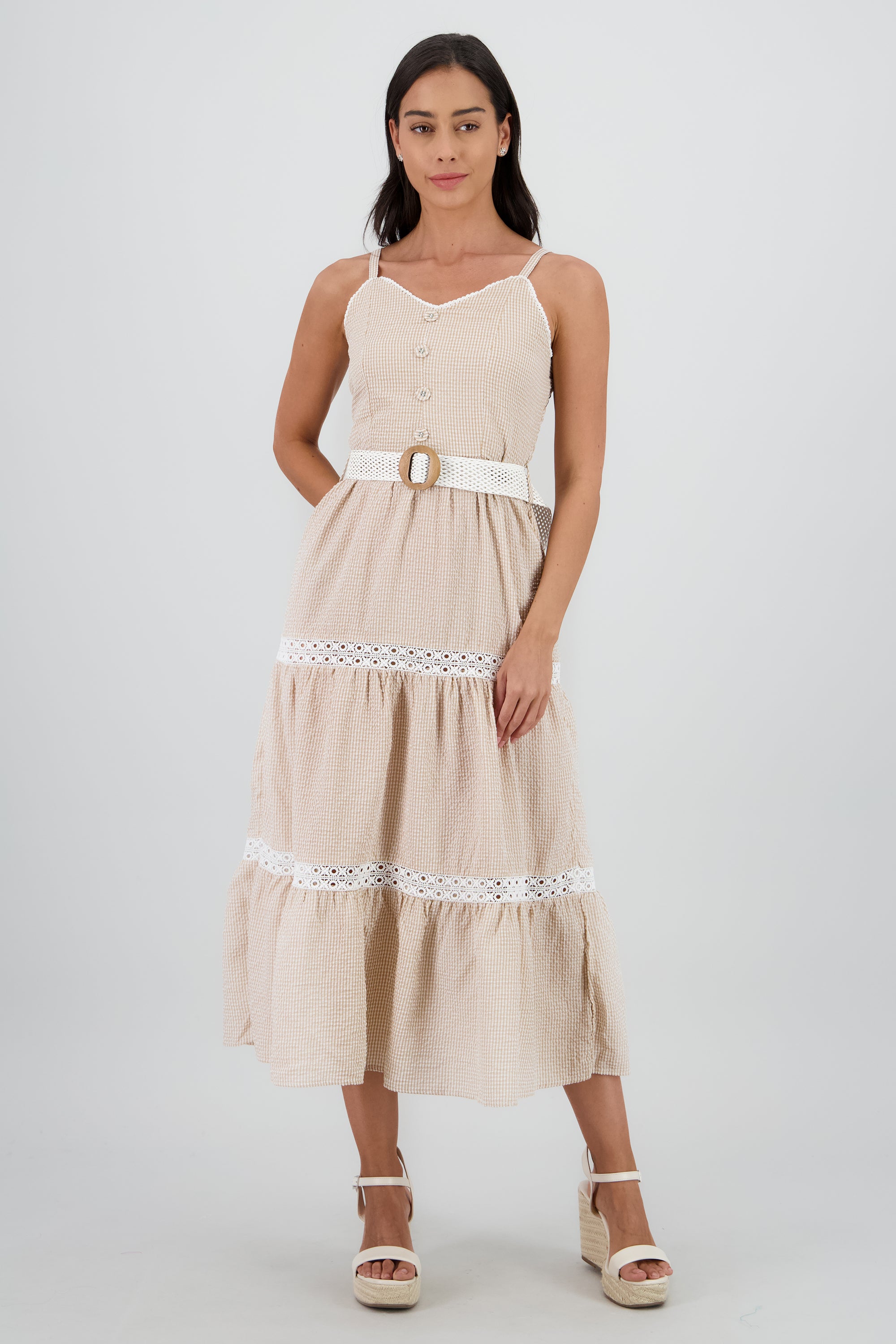 Vestido midi olanes detalle cinturon ARENA
