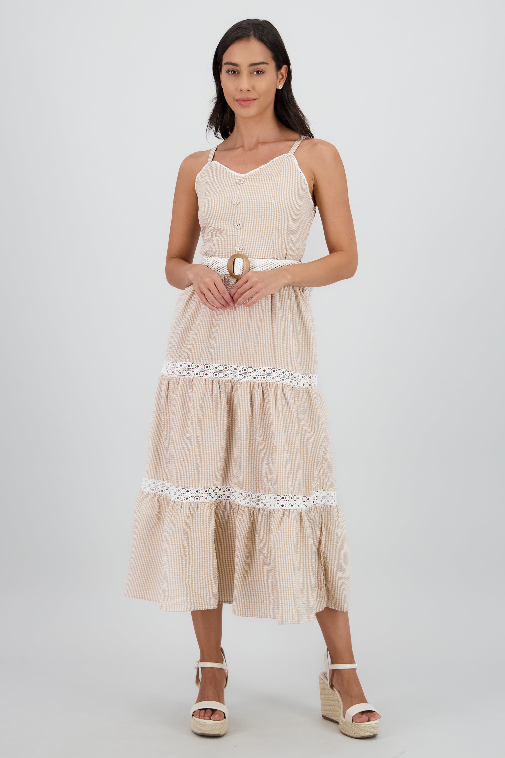 Vestido midi olanes detalle cinturon ARENA