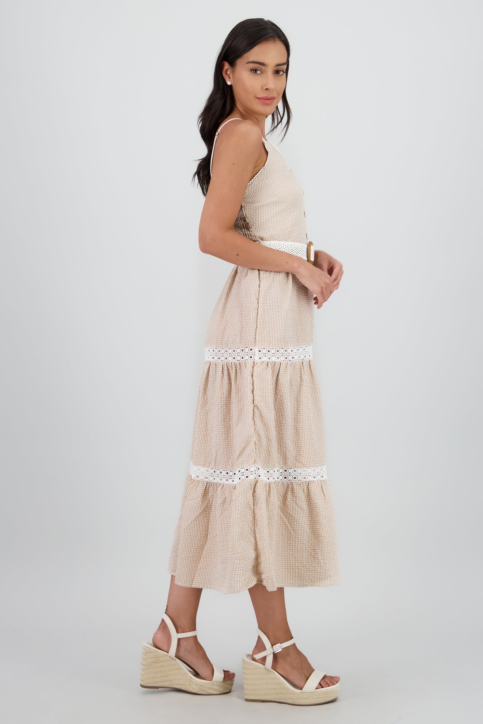 Vestido midi olanes detalle cinturon ARENA