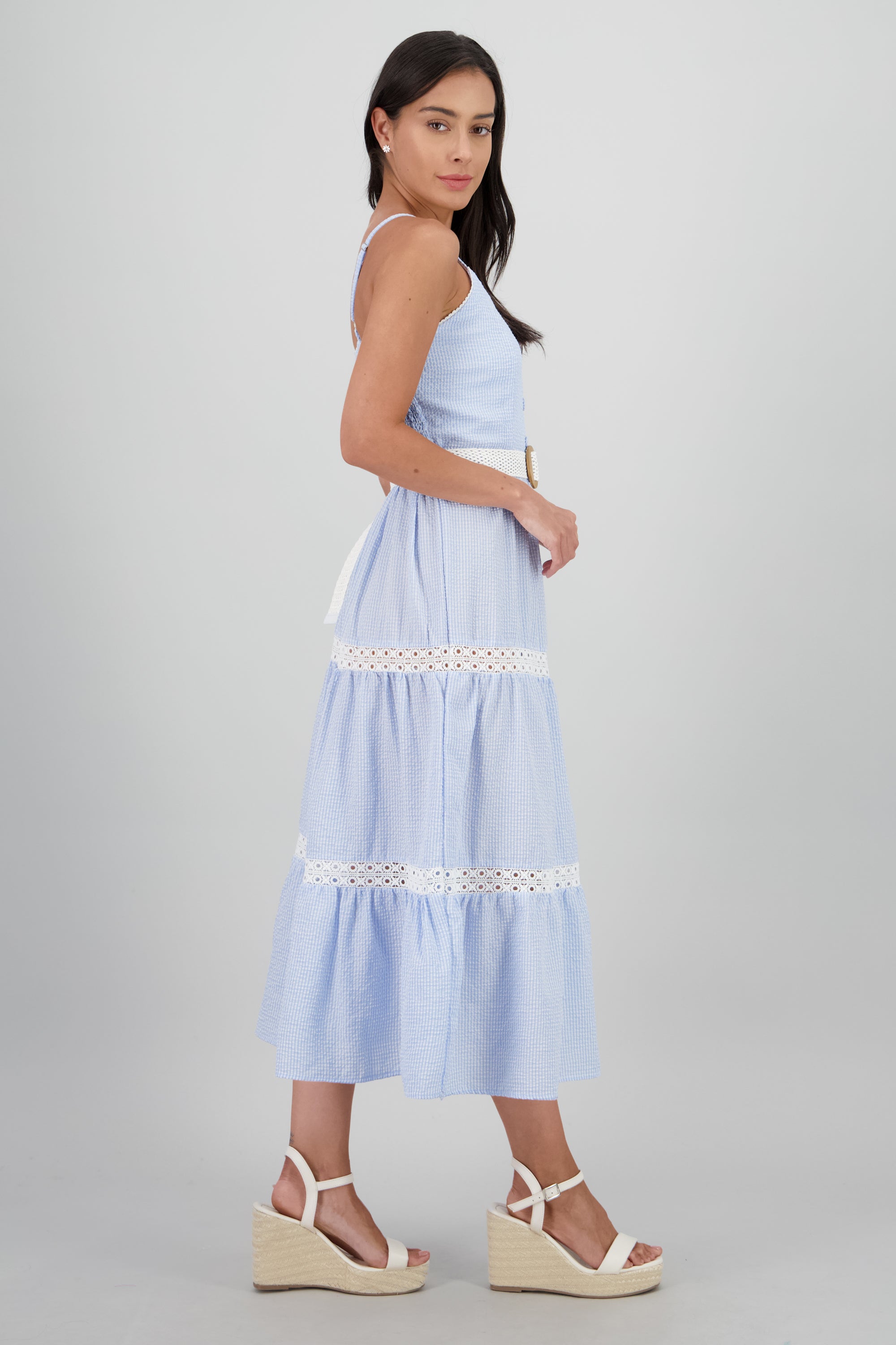 Vestido midi olanes detalle cinturon AZUL