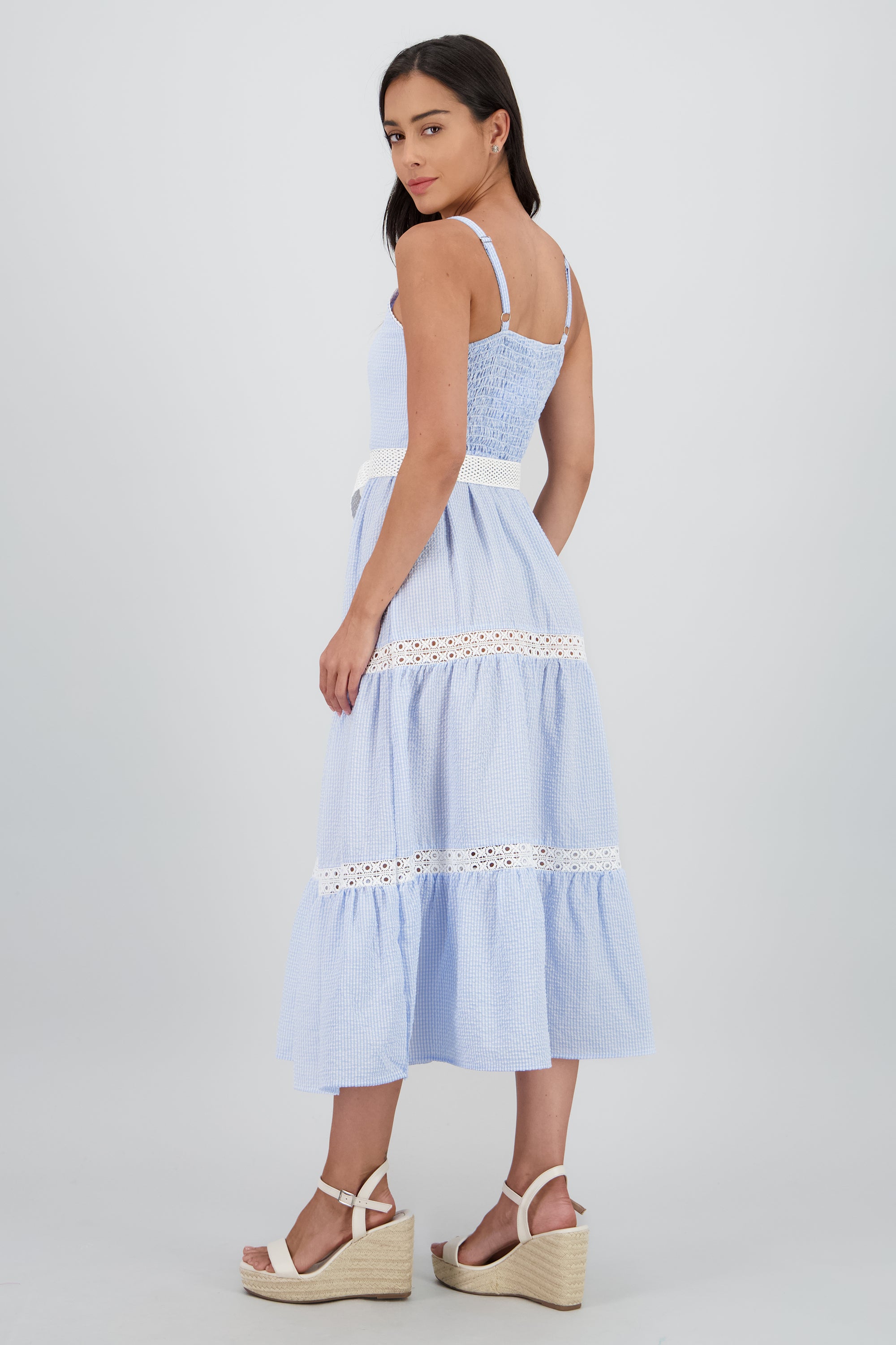 Vestido midi olanes detalle cinturon AZUL