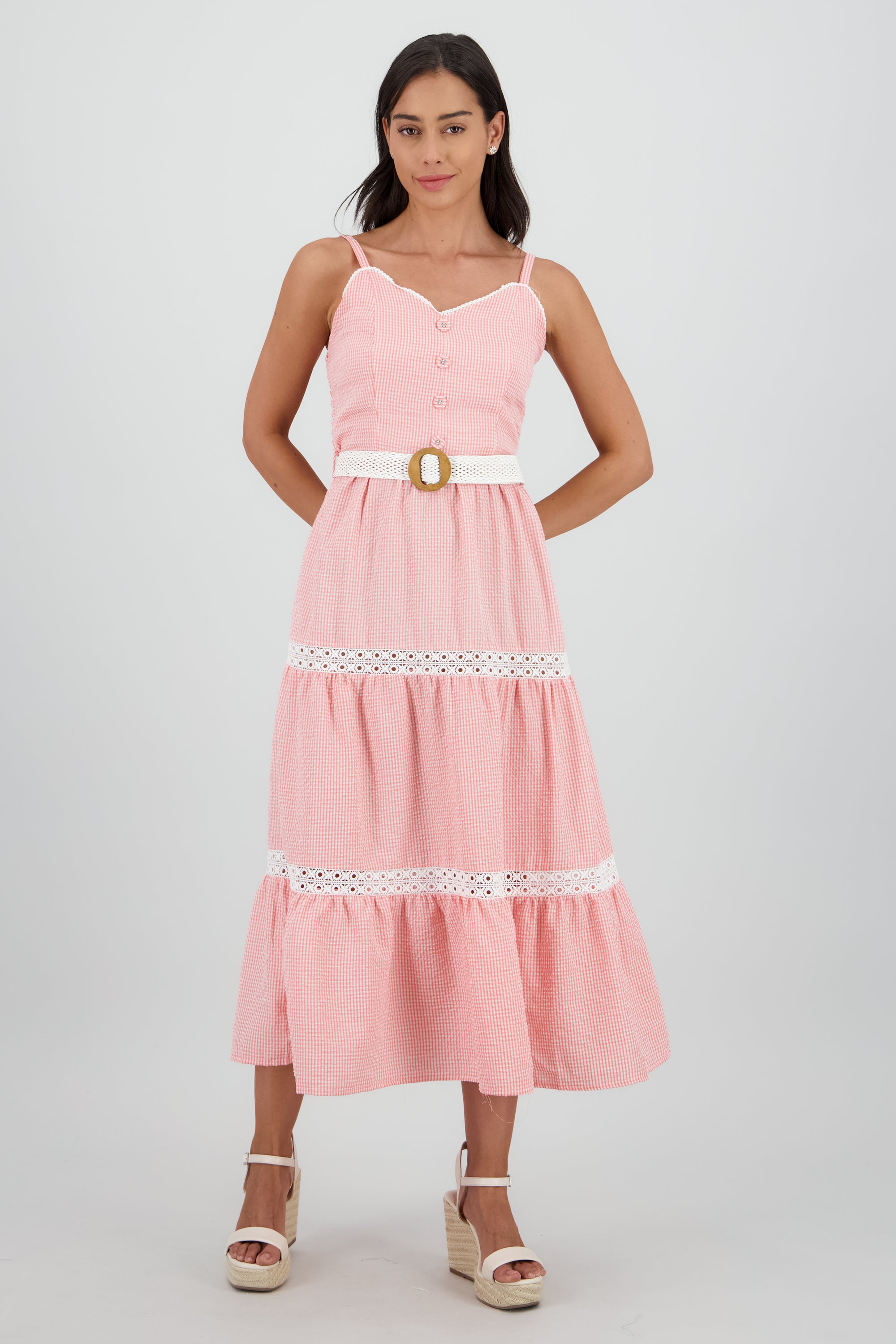 Vestido midi olanes detalle cinturon ROJO