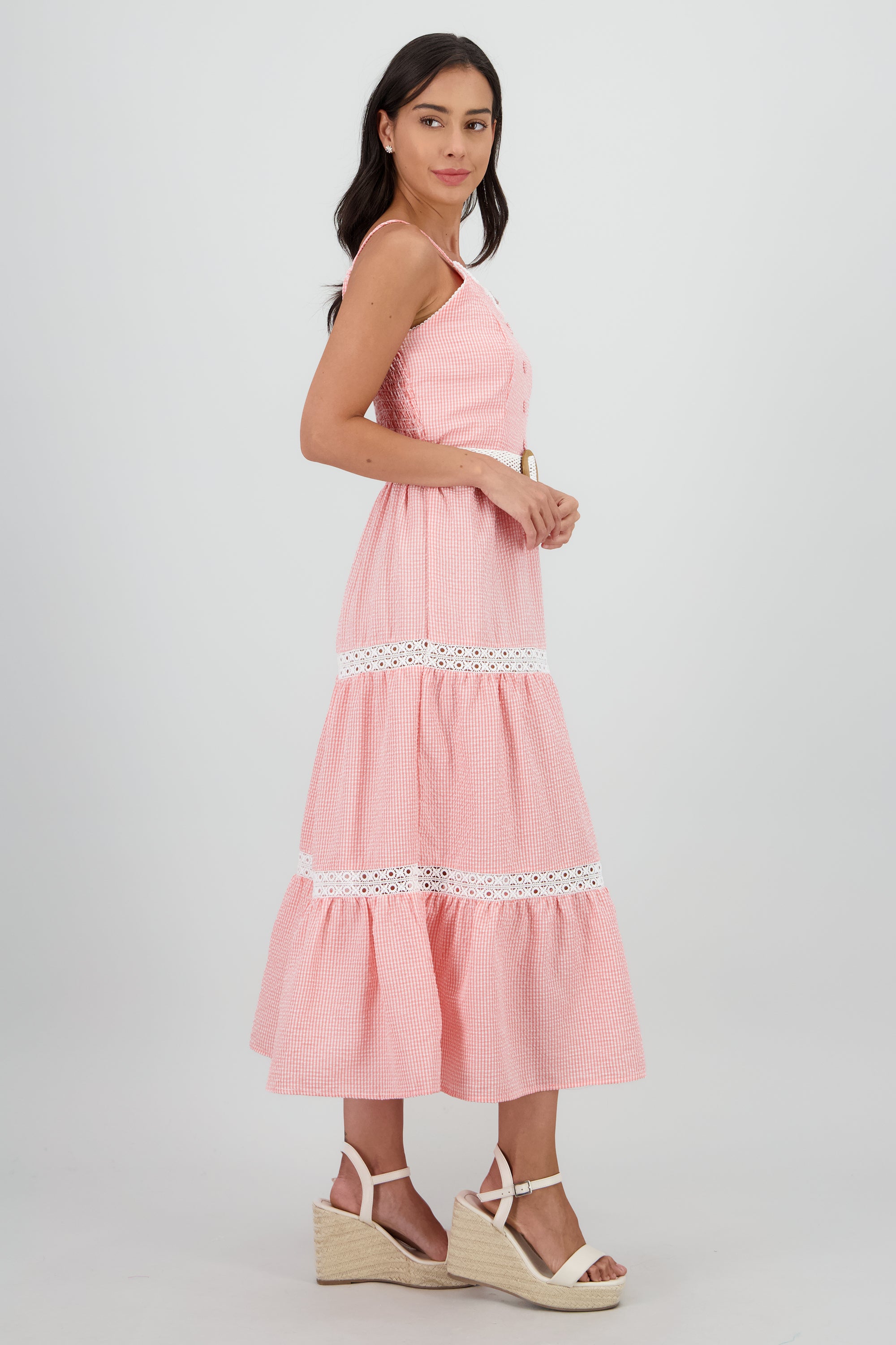 Vestido midi olanes detalle cinturon ROJO