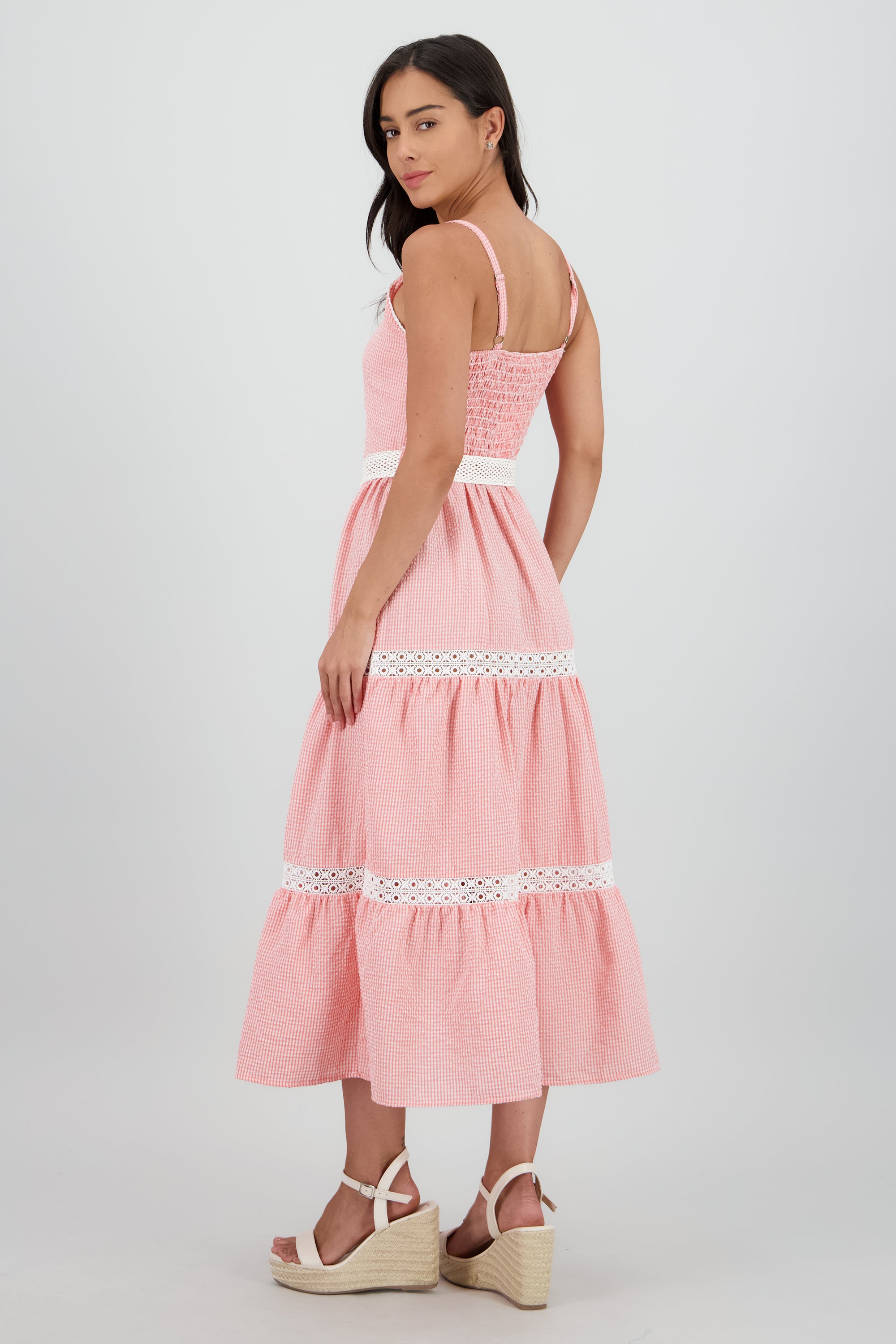 Vestido midi olanes detalle cinturon ROJO