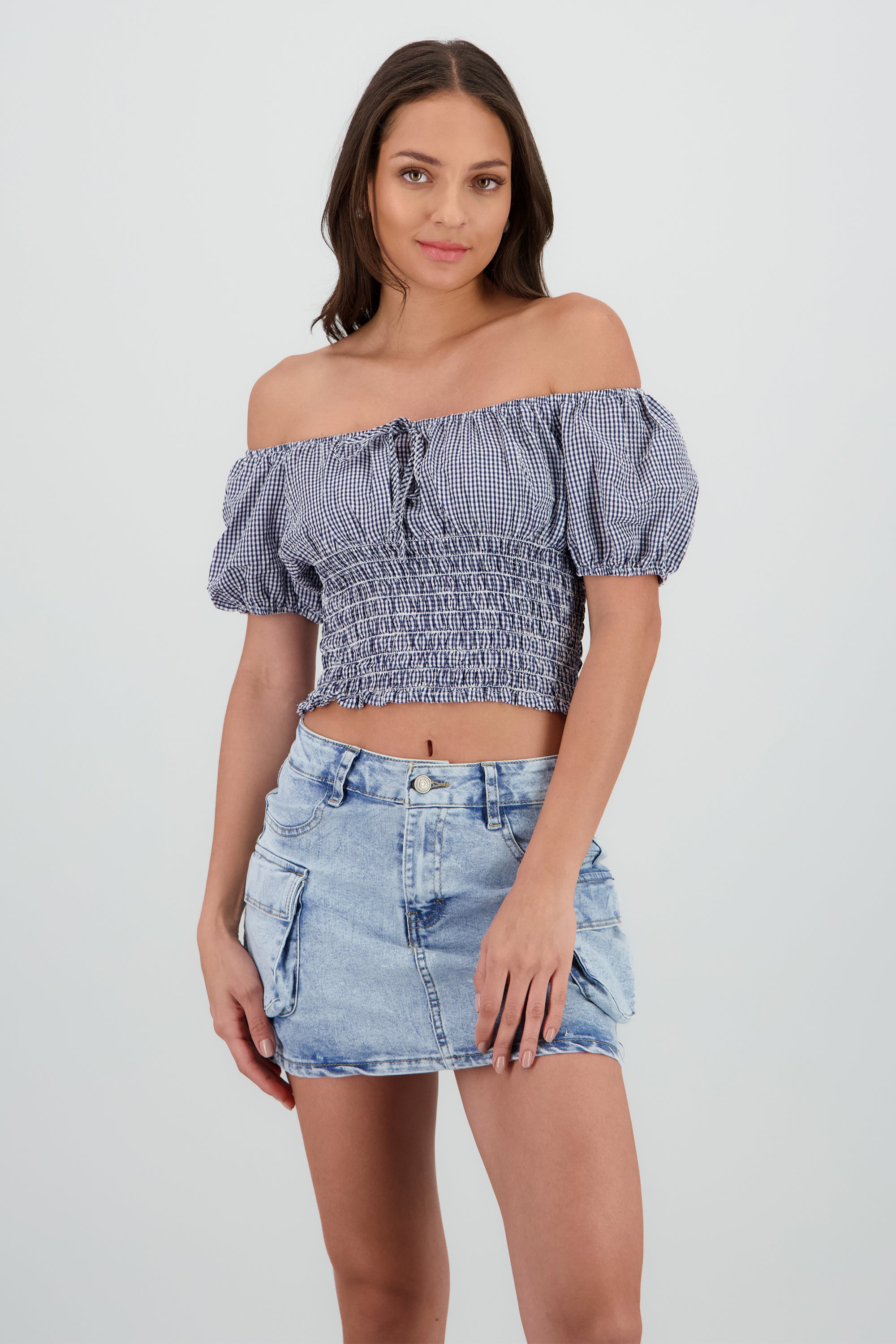 Top off shoulder manga abullonada AZUL