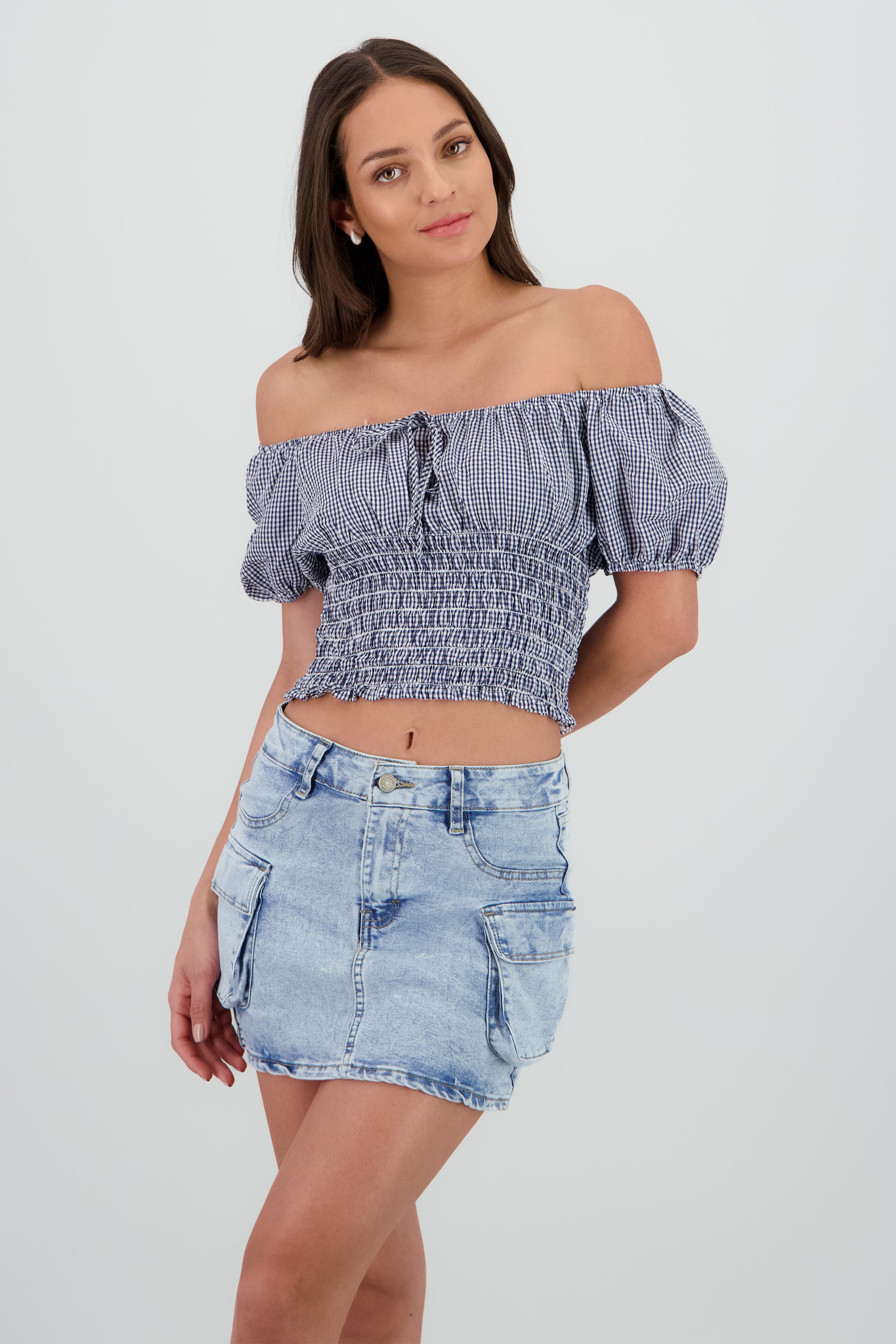 Top off shoulder manga abullonada AZUL