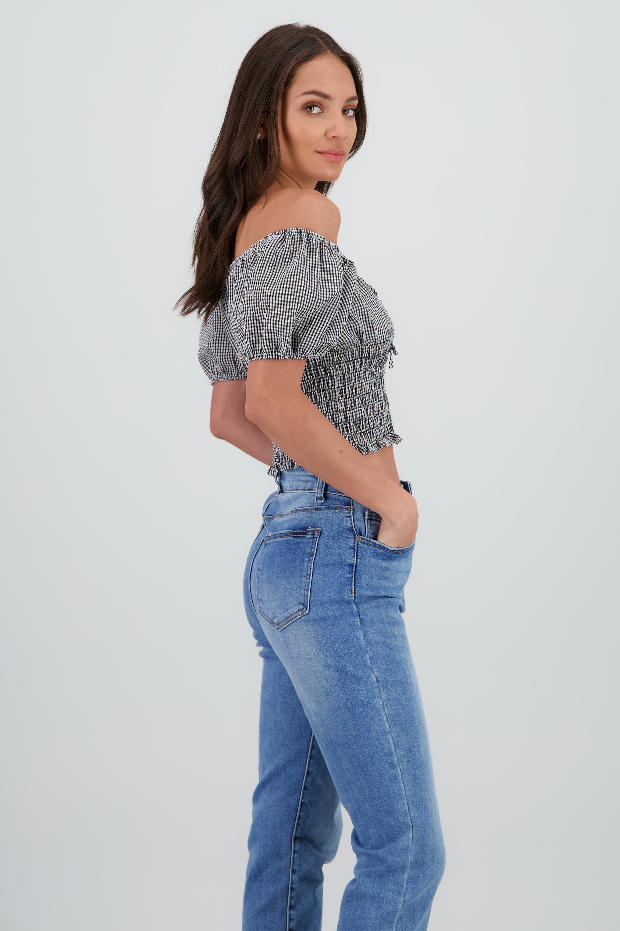 Top off shoulder manga abullonada NEGRO