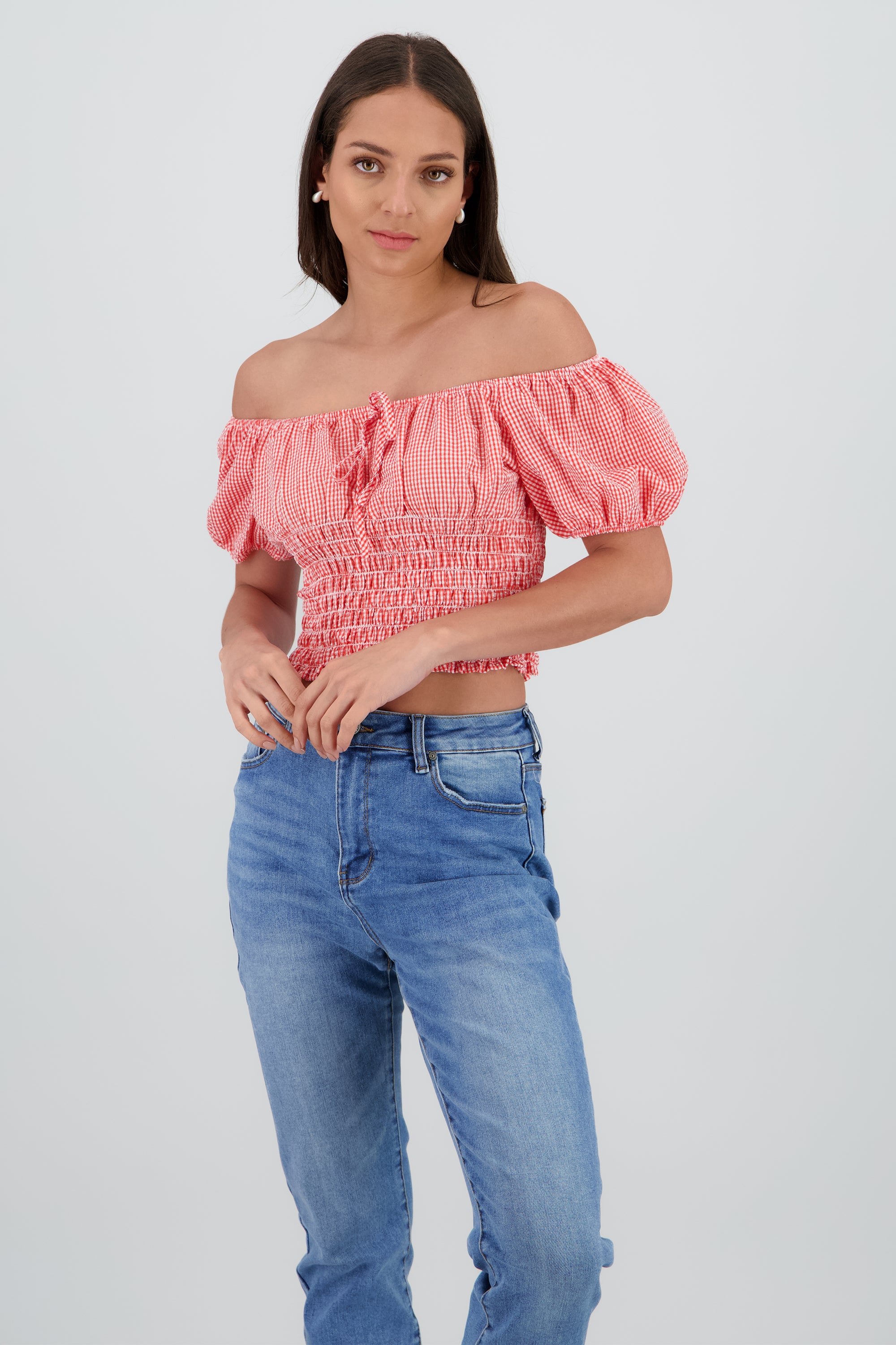 Top off shoulder manga abullonada ROJO