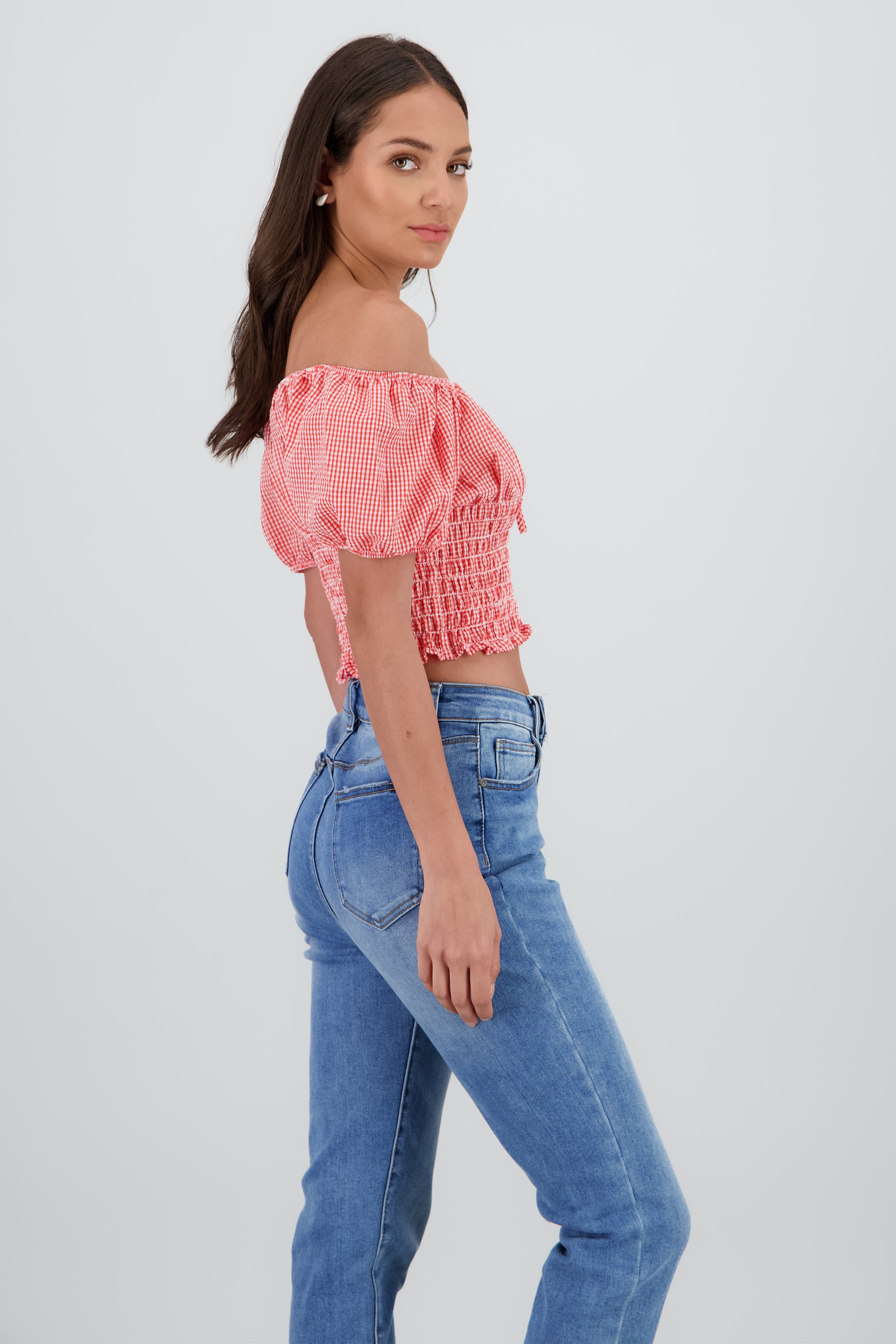 Top off shoulder manga abullonada ROJO
