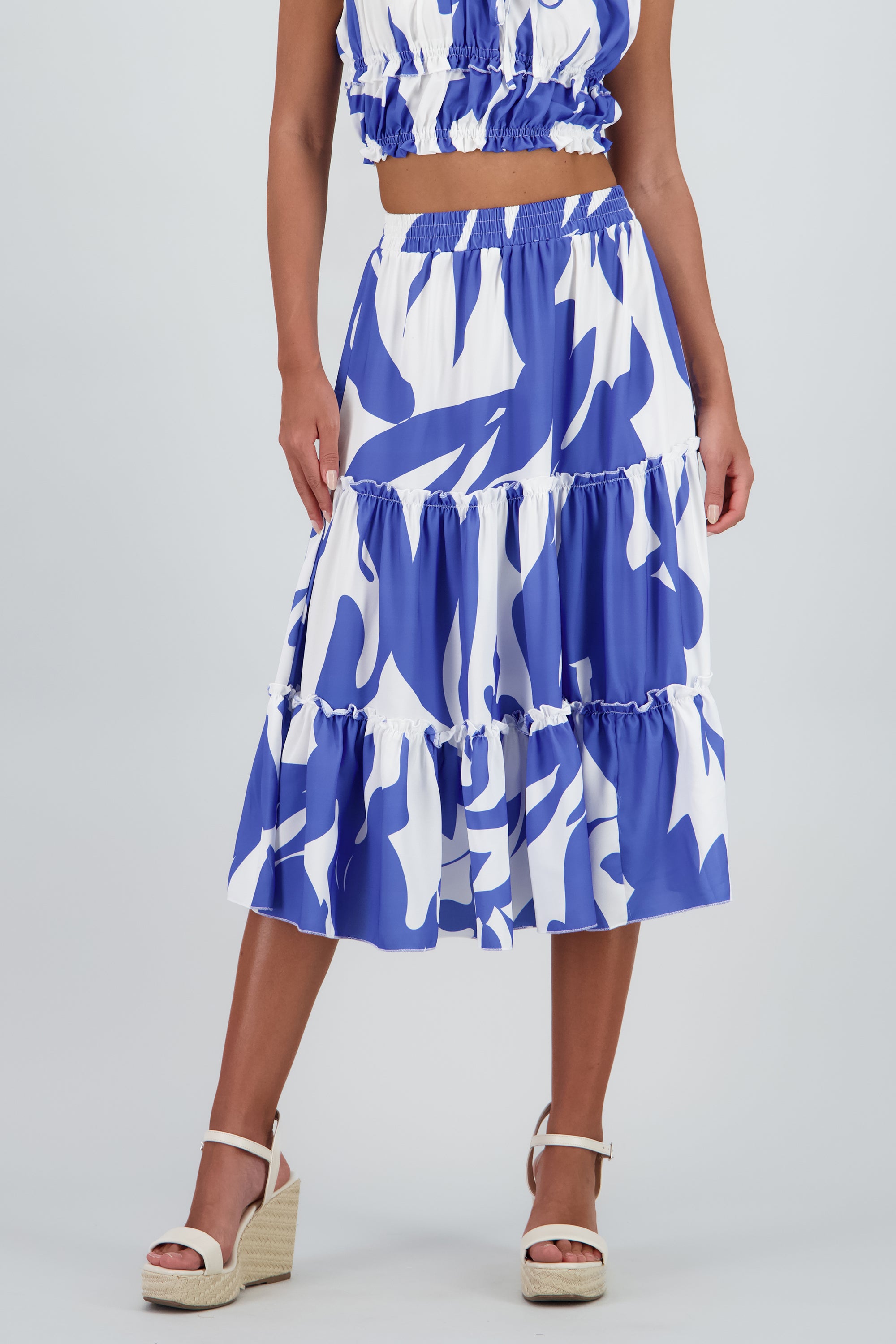 falda midi olanes pretina AZUL COMBO