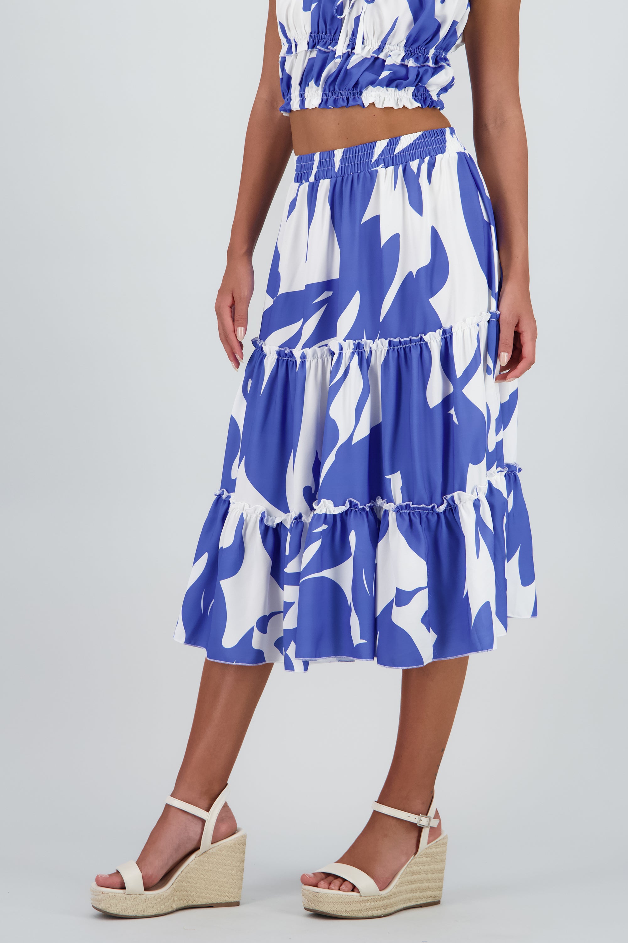 falda midi olanes pretina AZUL COMBO