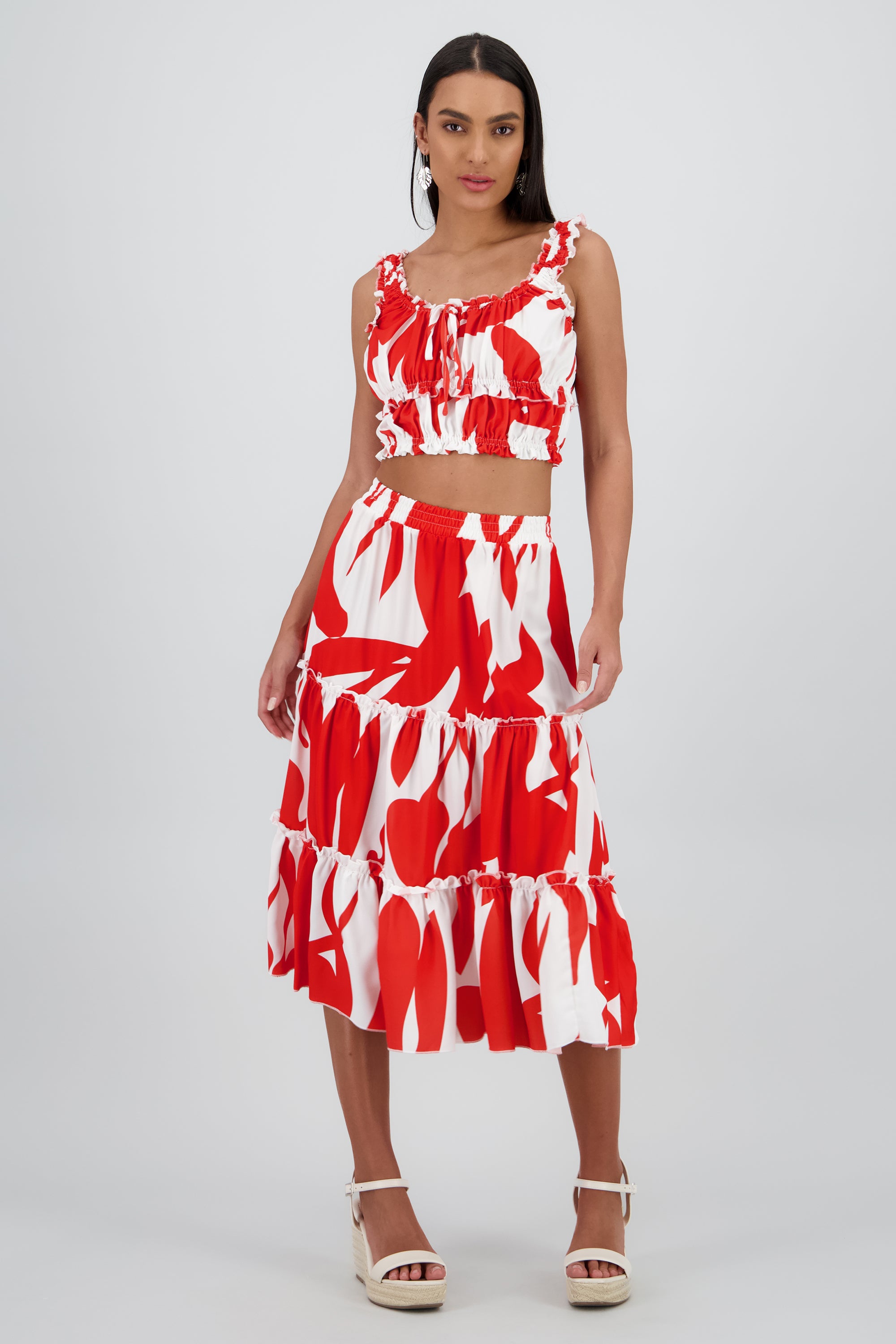 falda midi olanes pretina ROJO COMBO