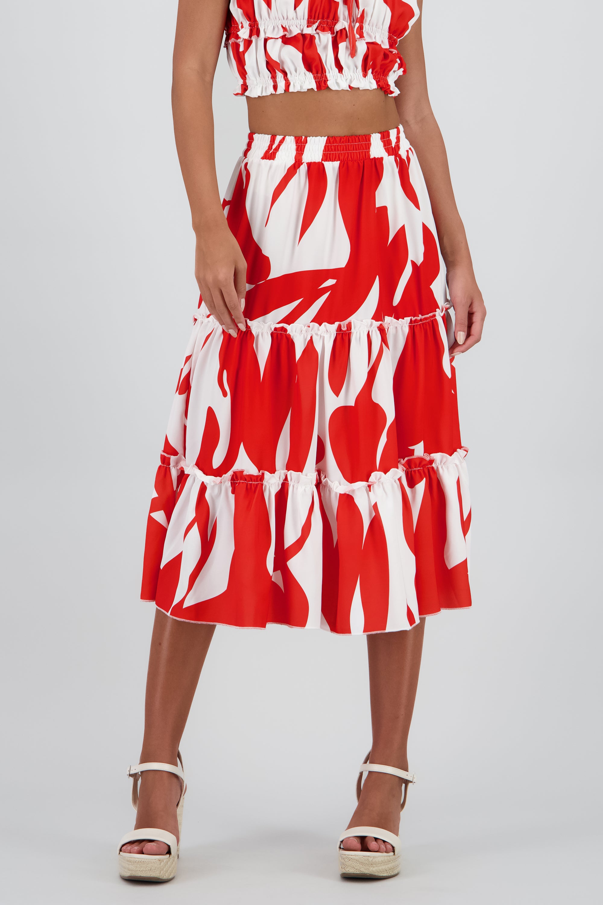 falda midi olanes pretina ROJO COMBO