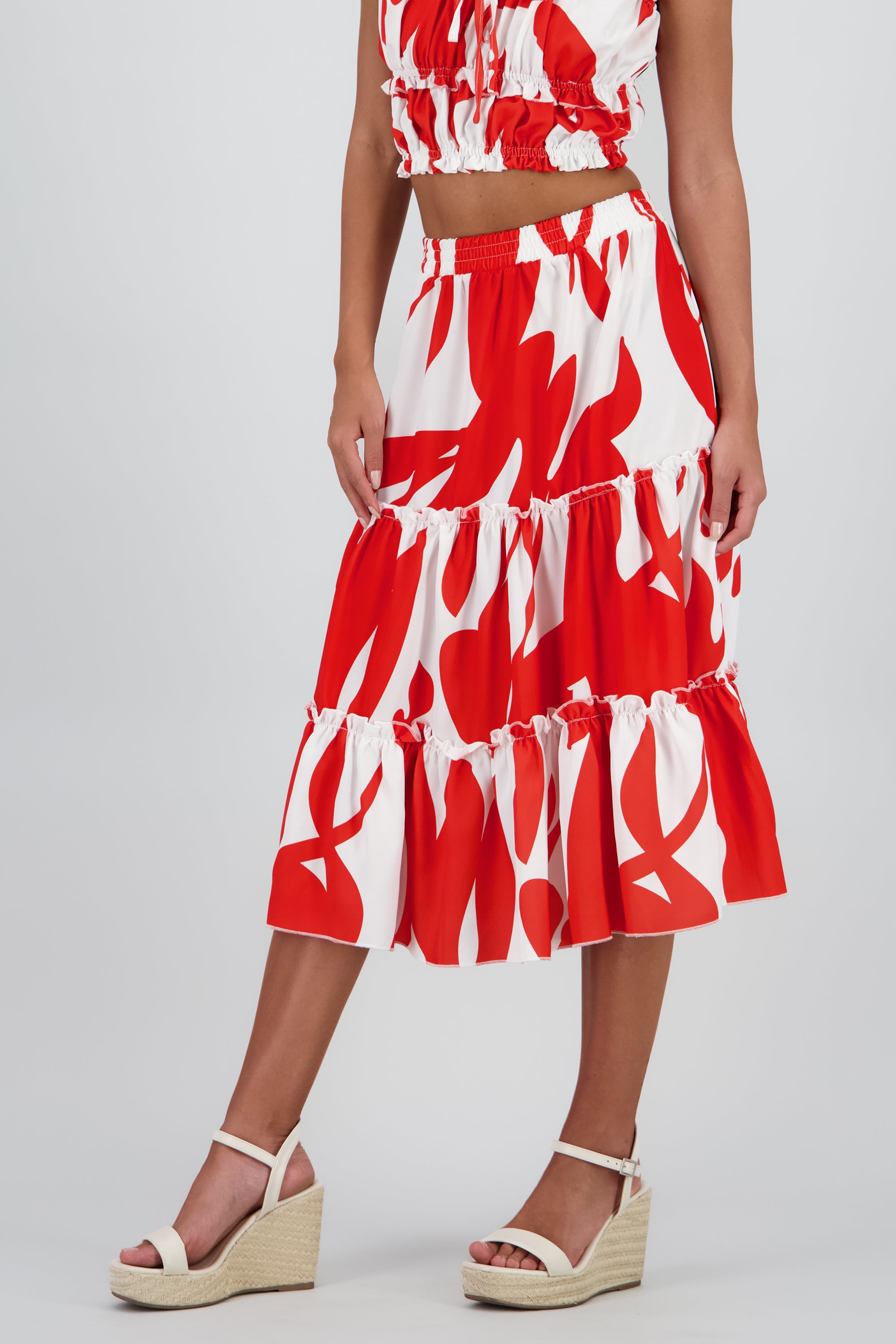 falda midi olanes pretina ROJO COMBO