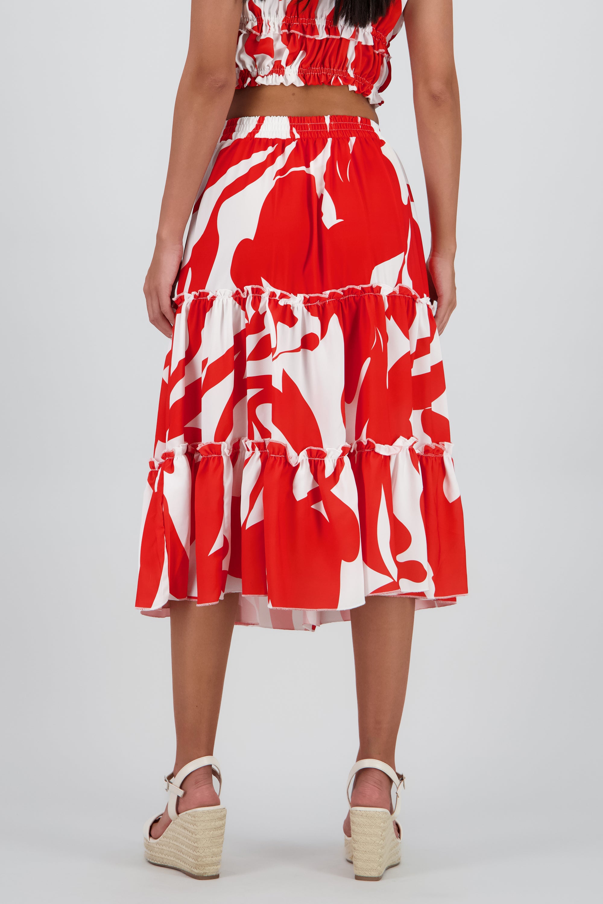 falda midi olanes pretina ROJO COMBO
